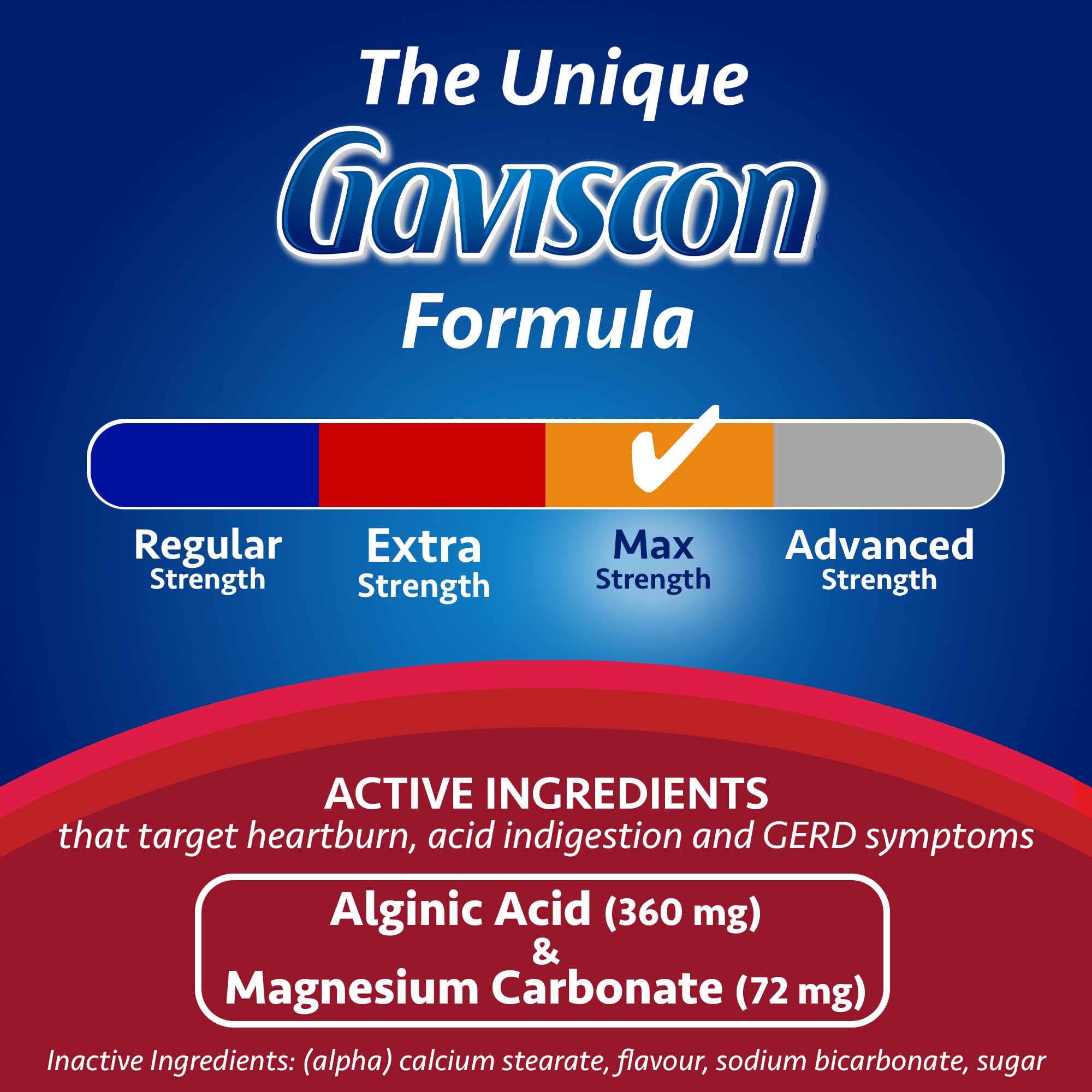 Gaviscon Max Relief Tablets - 50 Count - Chewable Foaming Antacid Tablets for Day and Night Heartburn Relief, Acid Reflux and GERD Relief, Berry Blend - Free of Aluminum, Lactose and Gluten