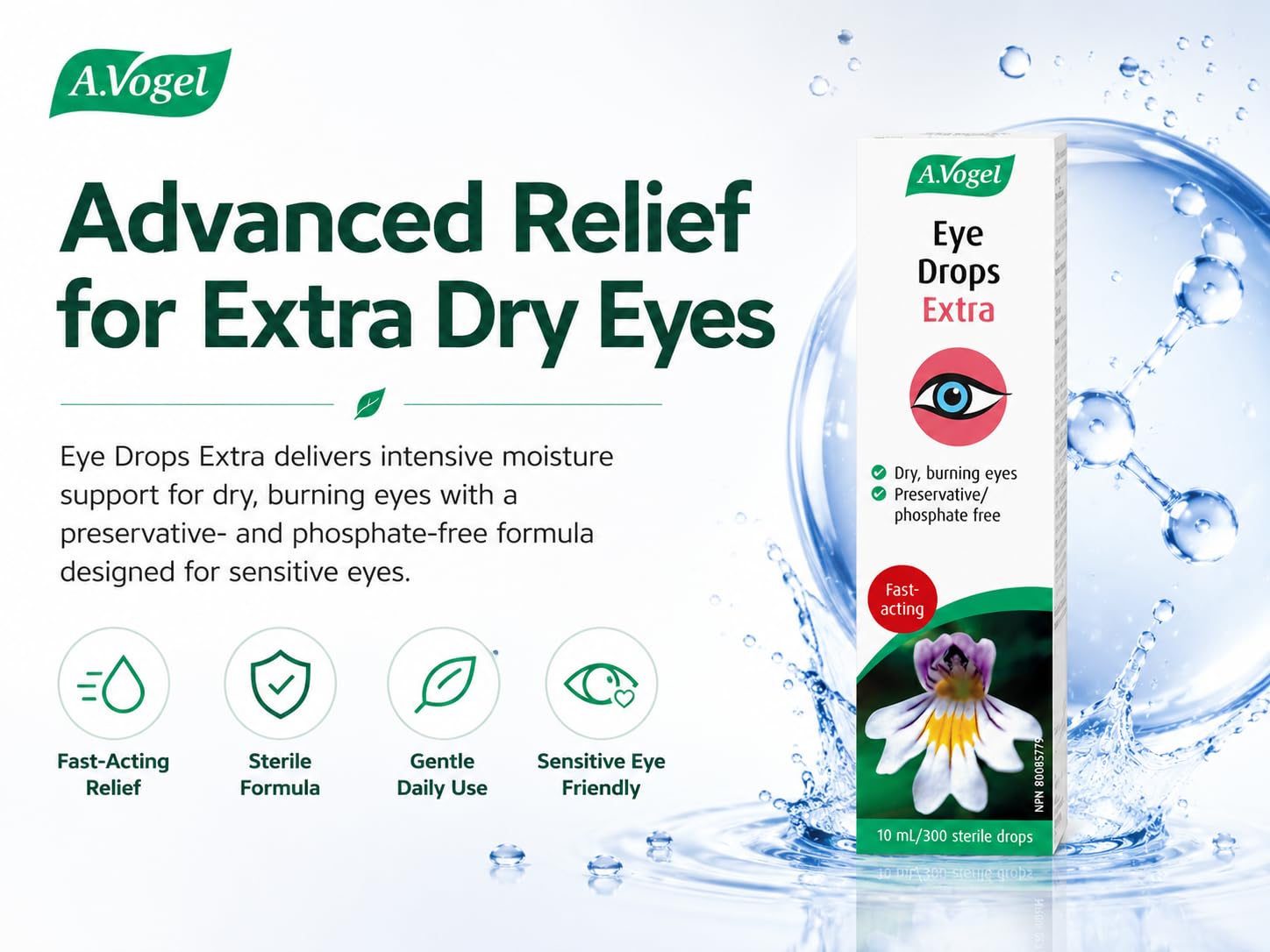 A.Vogel Eye Drops for Dry Eyes - Long-Lasting Relief for Dry, Irritated, Tired Eyes with Hyaluronic Acid and Euphrasia - Contact Lens Safe - Preservative and Phosphate-Free - 10 mL
