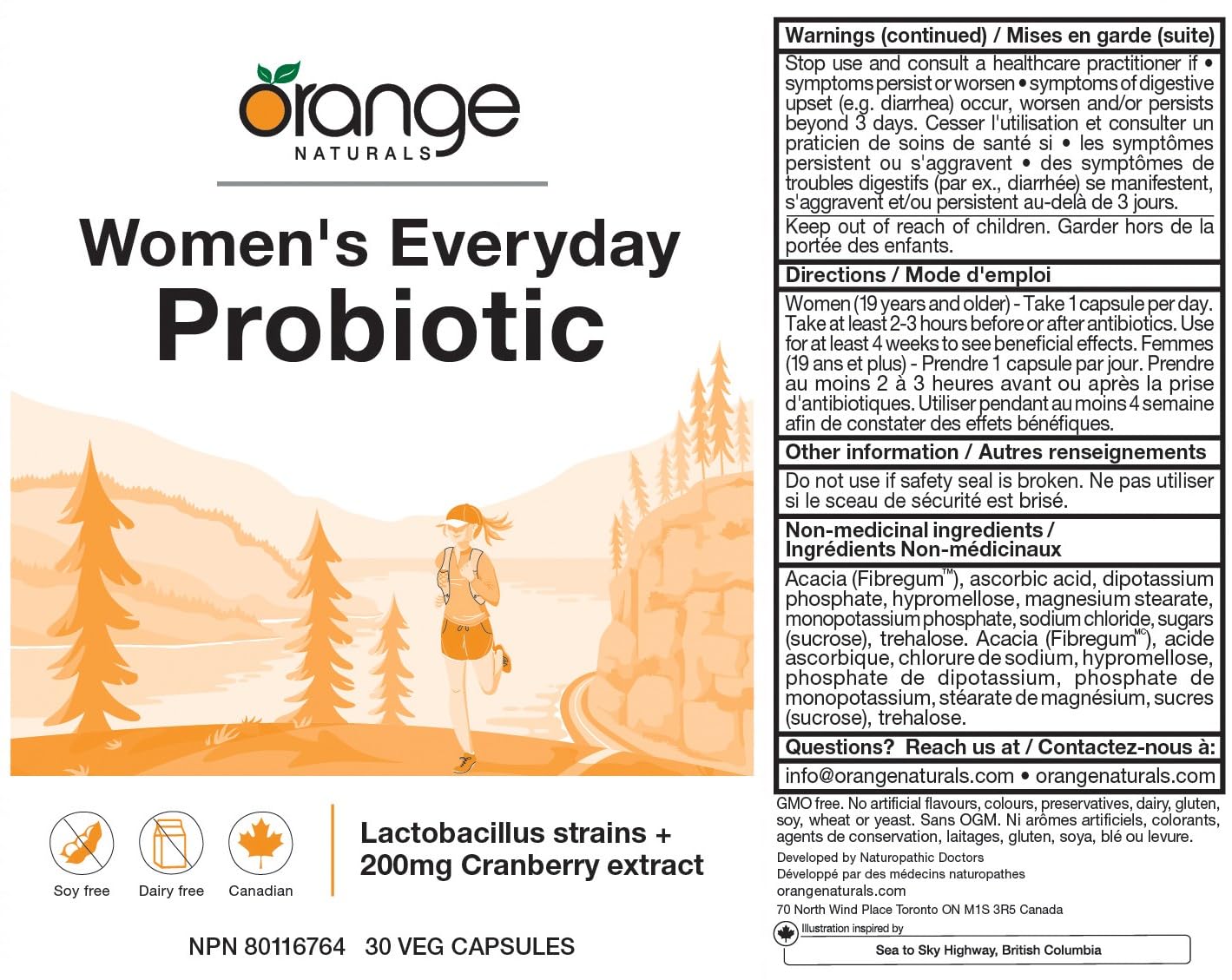 Orange Naturals - Women's Everyday Probiotic, 30 Veg Caps 30-Day Supply - Helps Restore & Maintain Healthy Vaginal Flora, Urinary Care - Probiotic Supplement with Lactobacillus Acidophilus & Rhamnosus