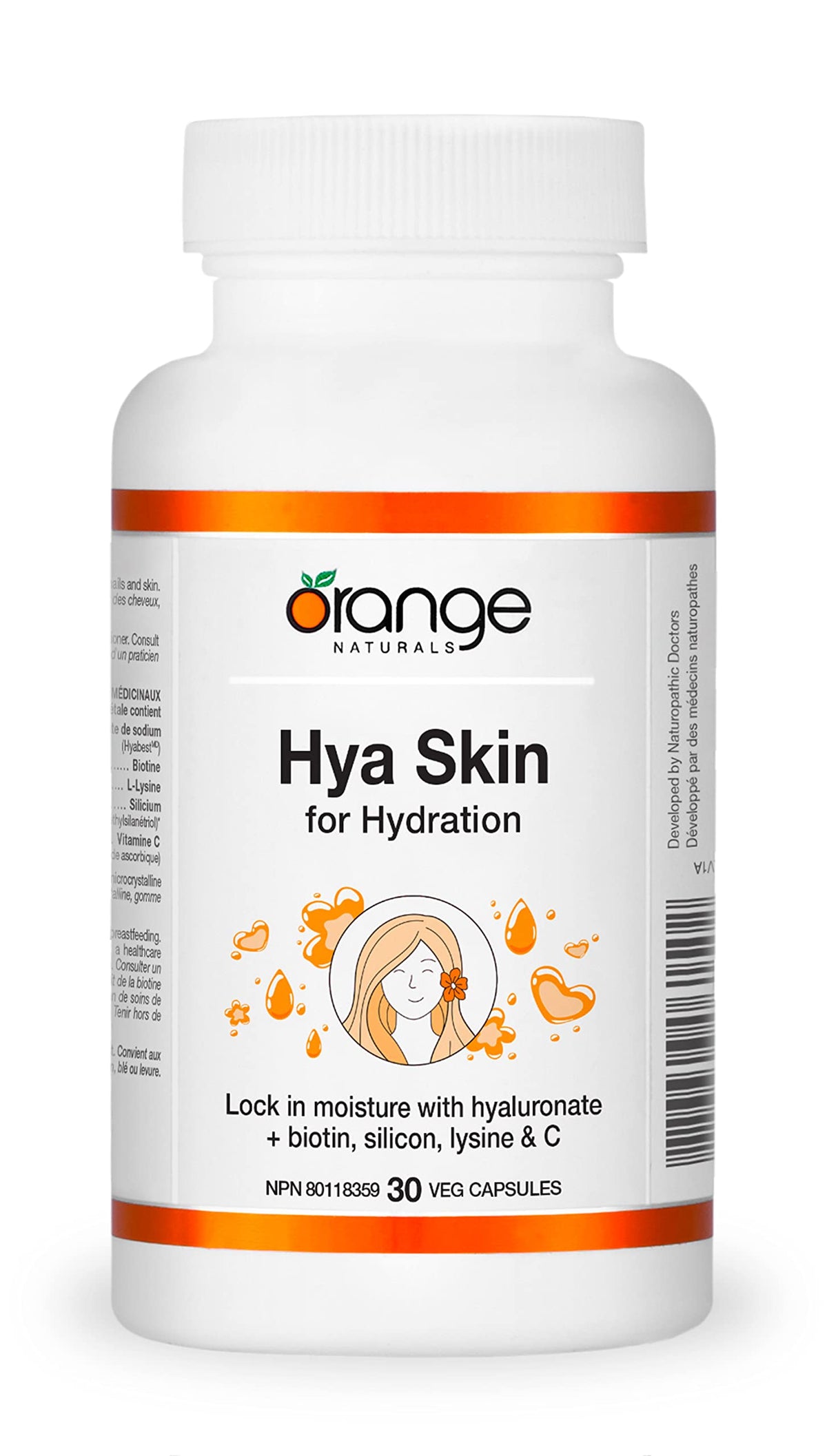 Orange Naturals Hya Skin for Hydration, 30 Veg Capsules, With Biotin, Hyaluronate & Silicon, Nourish Hair, Skin & Nails, Support Hydration & Collagen Formation, Free from Dairy, Gluten, GMO
