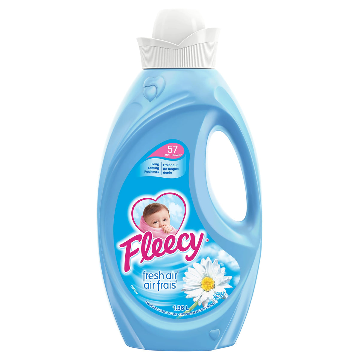 Fleecy Liquid Fabric Softener, Fresh Air, 57 Loads, 1.36 Liter | Laundry Softener | Eliminates Tough Odors | 14 Days of Clean Scent & Cozy Comfort