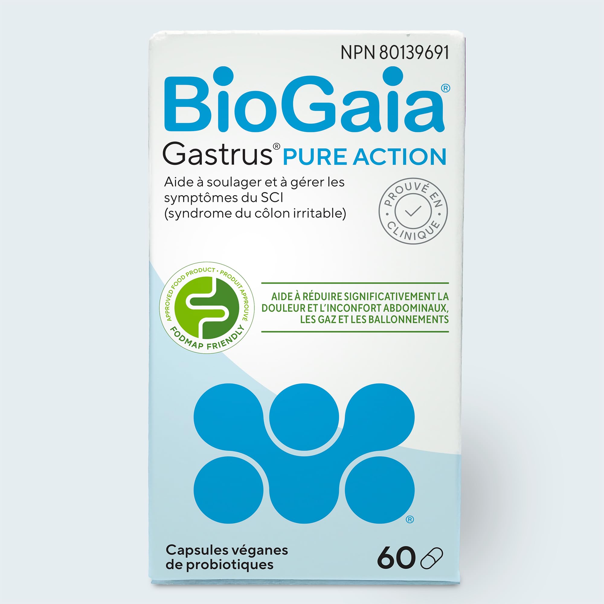 BioGaia Gastrus Pure Action | 60 capsules | For IBS, Gas, and Bloating | Helps reduce significantly abdominal pain & discomfort | FODMAP-friendly formula | Dairy and Gluten Free