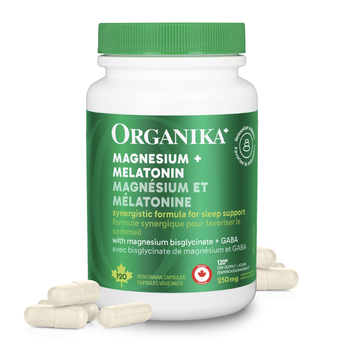 Organika Magnesium + Melatonin + GABA – Natural Sleep & Relaxation Support– Helps Calm the Mind, Ease Muscle Tension & Promote Restful Sleep–125mg Magnesium, 2.5mg Melatonin, 100mg GABA – 120 Capsules