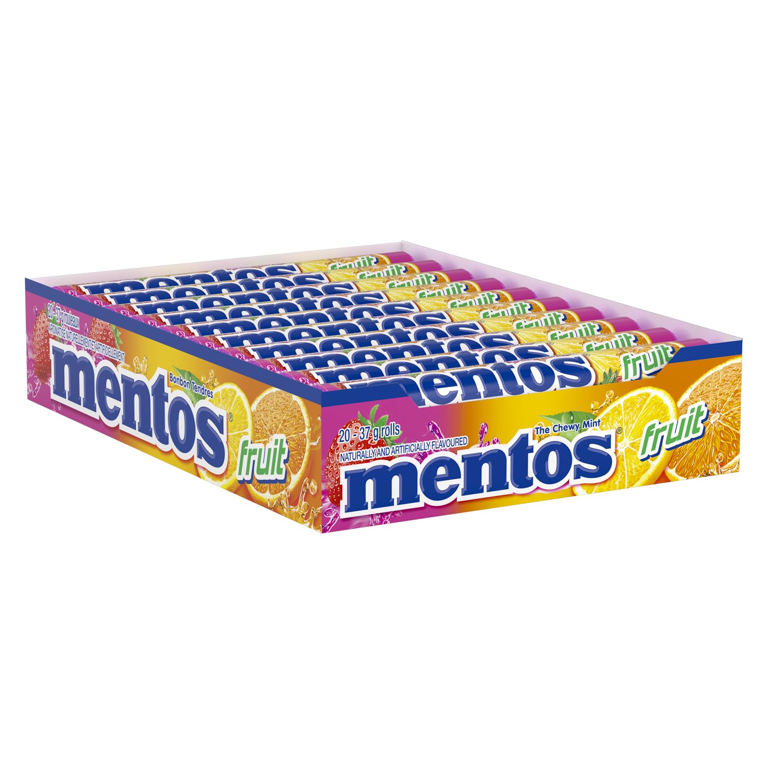 Mentos Chewy Mints, Fruit - Pack of 20 Rolls (280 Pieces), 37g per roll