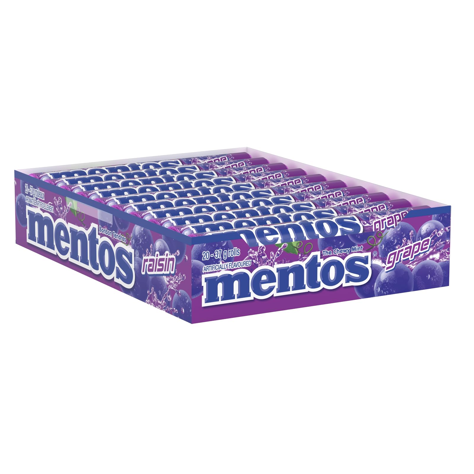 Mentos Chewy Mints, Grape - Pack of 40 Rolls (280 Pieces), 37g per roll