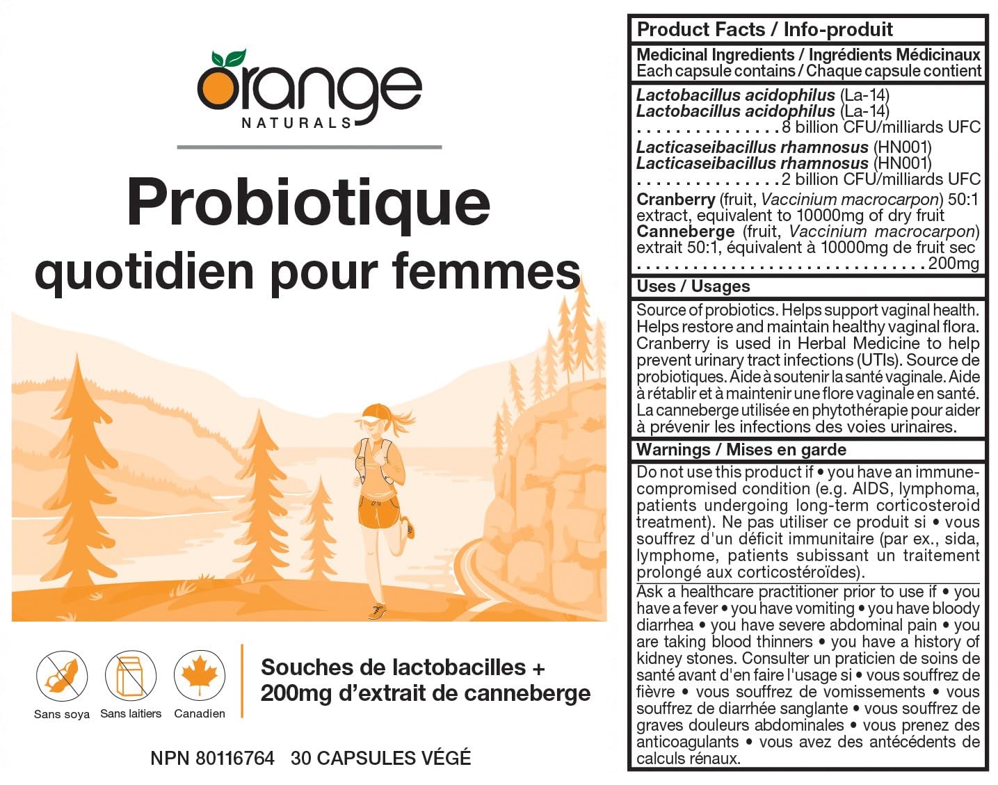 Orange Naturals - Women's Everyday Probiotic, 30 Veg Caps 30-Day Supply - Helps Restore & Maintain Healthy Vaginal Flora, Urinary Care - Probiotic Supplement with Lactobacillus Acidophilus & Rhamnosus