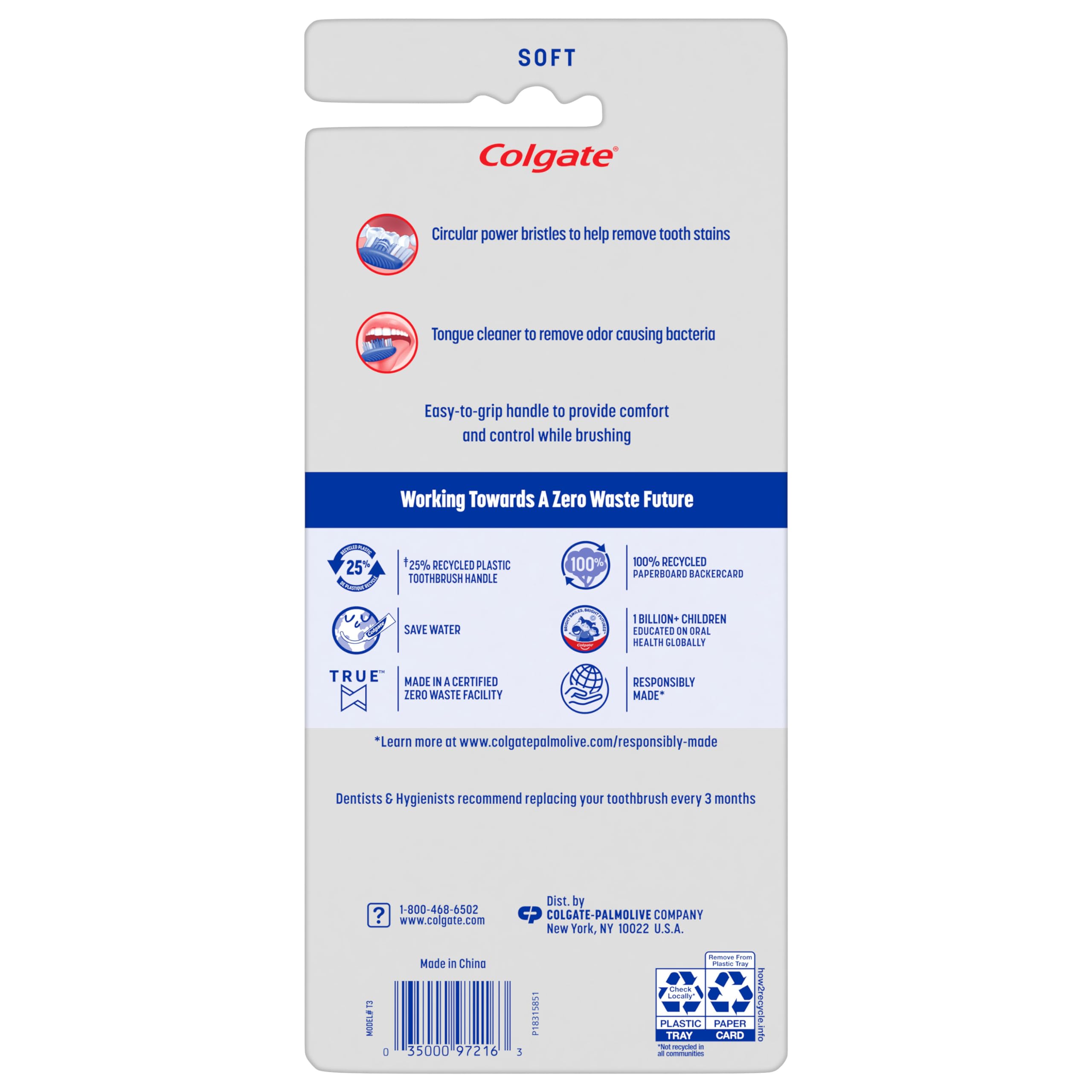 Colgate Extra Clean Manual Toothbrush - Soft Bristle Tooth Brush for Adults with Circular Power Bristles for Stain Removal and Tongue Cleaner - Comfortable Grip Handle, Variety Pack - 6 Count