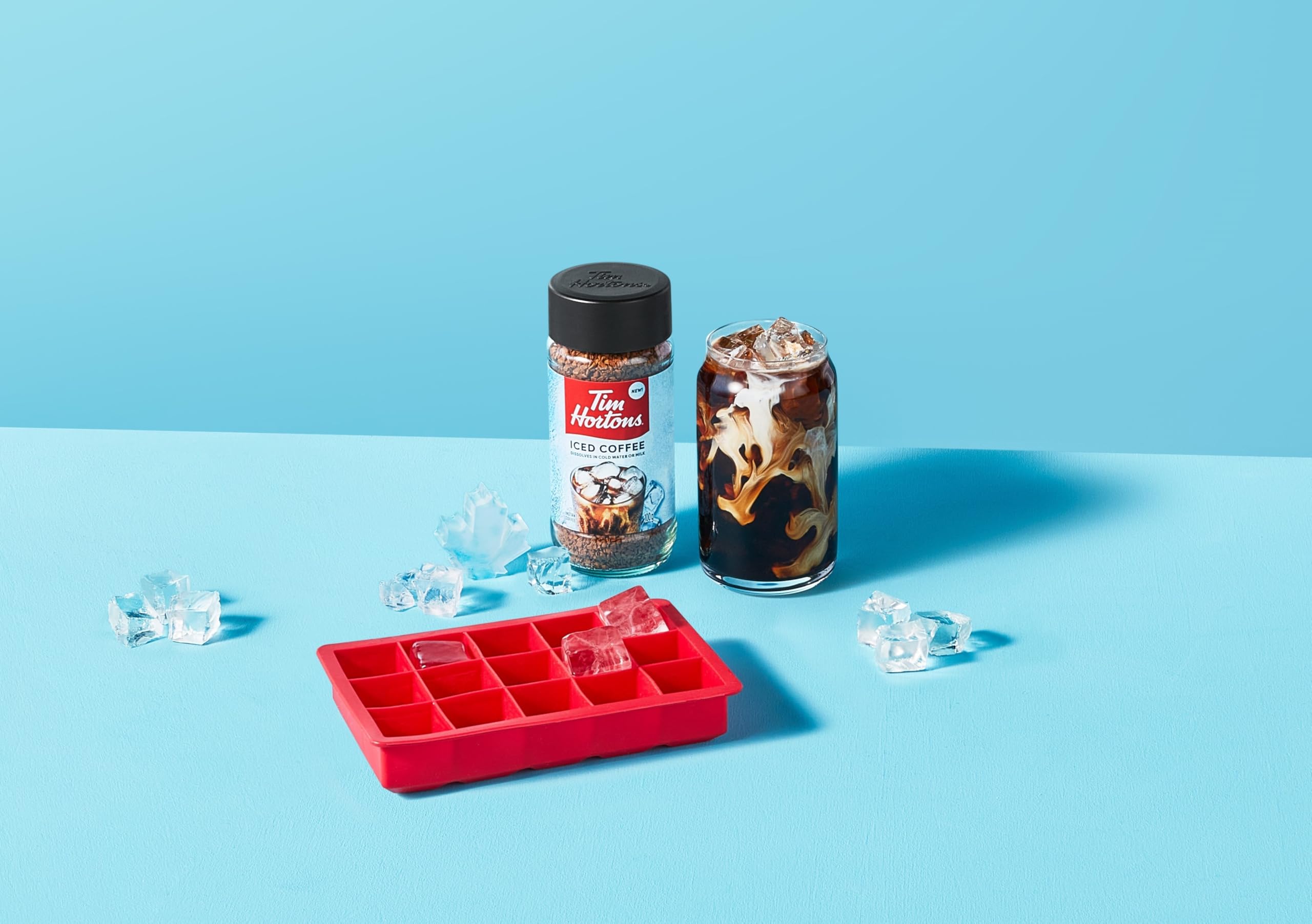 Tim Hortons Instant Iced Coffee, 100g Glass Jar, Dissolves in Cold Water or Milk