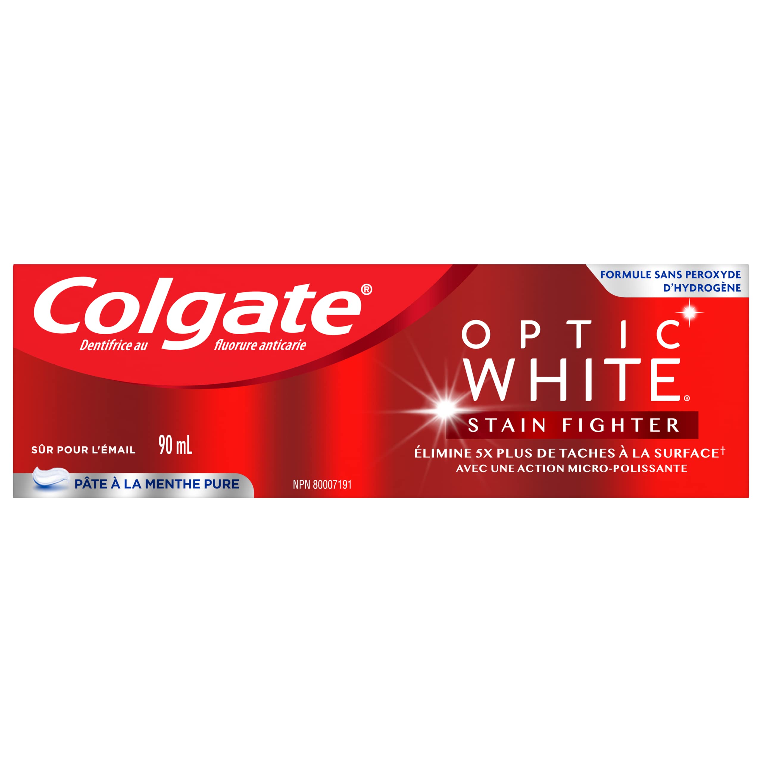 Colgate Optic White Stain Fighter Stain Removal Toothpaste, Clean Mint Paste, 90 mL (Pack of 2)