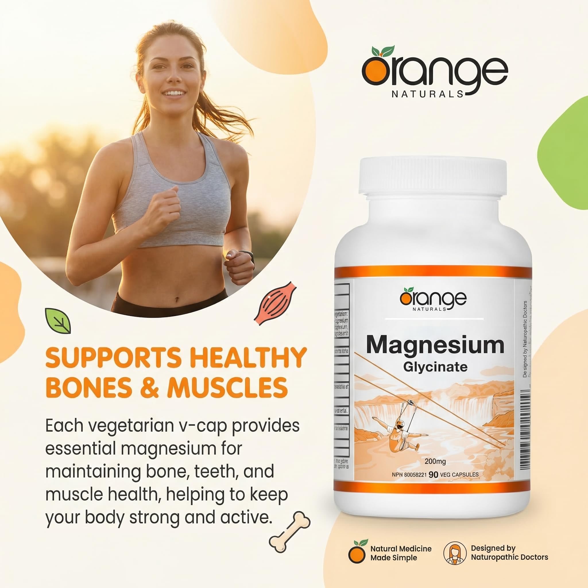 Orange Naturals - Magnesium Glycinate 200mg, 90 Capsules 90-Day Supply - Vegan & Non-GMO - Optimal Absorption Magnesium Bisglycinate Supplement - Maintain Proper Muscle Function, Support Bones & Teeth