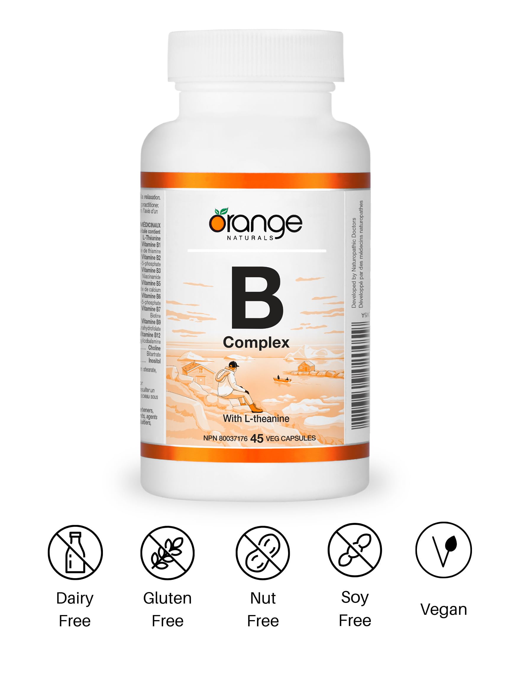 Orange Naturals - B-Complex with L-Theanine, 45 Capsules 45-Day Supply - Coenzyme B Complex Vitamins Supplement - Full Spectrum of B Vitamin - Improve Energy, Sleep and Promote Mental Relaxation