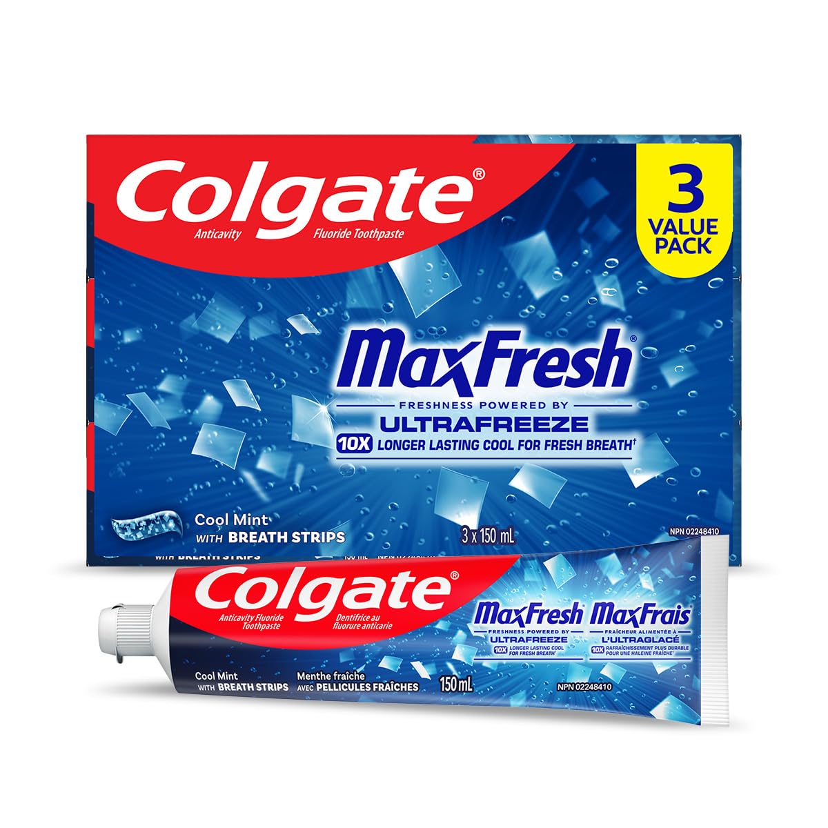 Colgate MaxFresh Cool Mint Gel Toothpaste - Fluoride Whitening Formula with Enamel Protection for a Fresh Clean Smile - Dentifrice for Daily Oral Care 150ml, 3 pack
