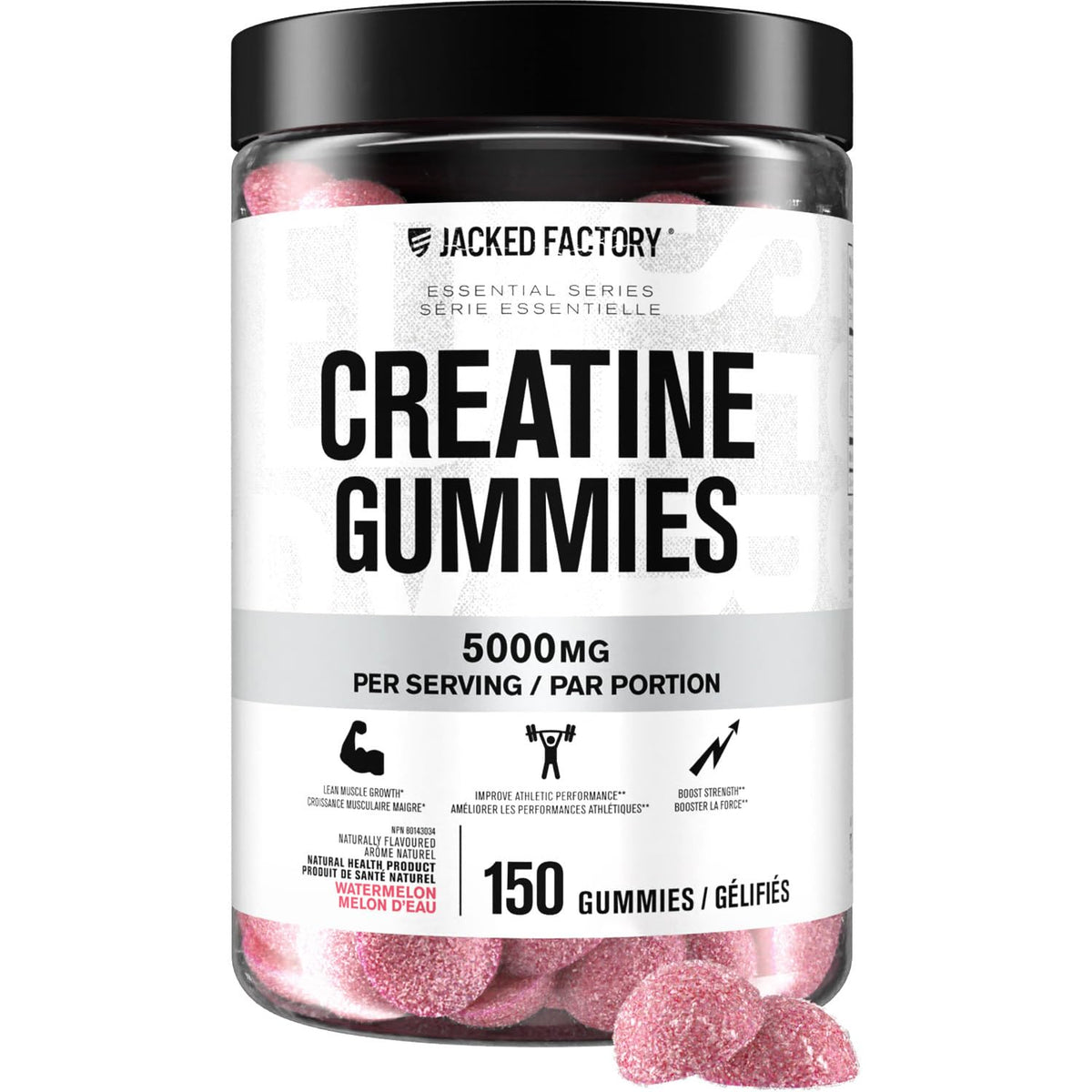 Jacked Factory Creatine Gummies 5g Daily Dose (1g per Gummy) - Creatine Monohydrate Gummy for Men and Women, Vegan-Friendly, Travel-Friendly, Third-Party Tested - 150 Gummies, Watermelon