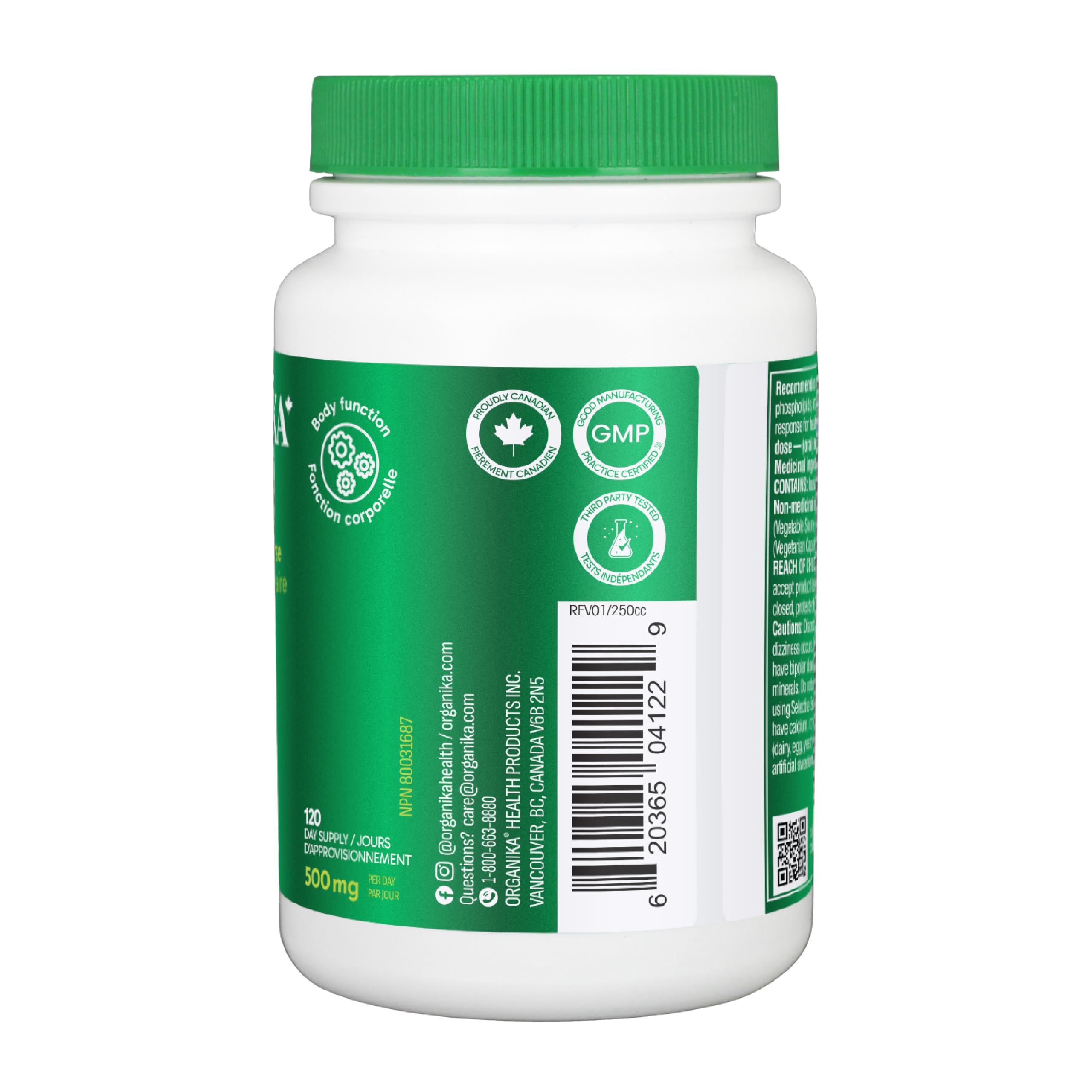Organika Canadian-Made Inositol (Myo-Inositol)- Cellular Response, Mood Balance, Insulin Support, PCOS Management, Menstrual Cycle Regulation - 120vcaps