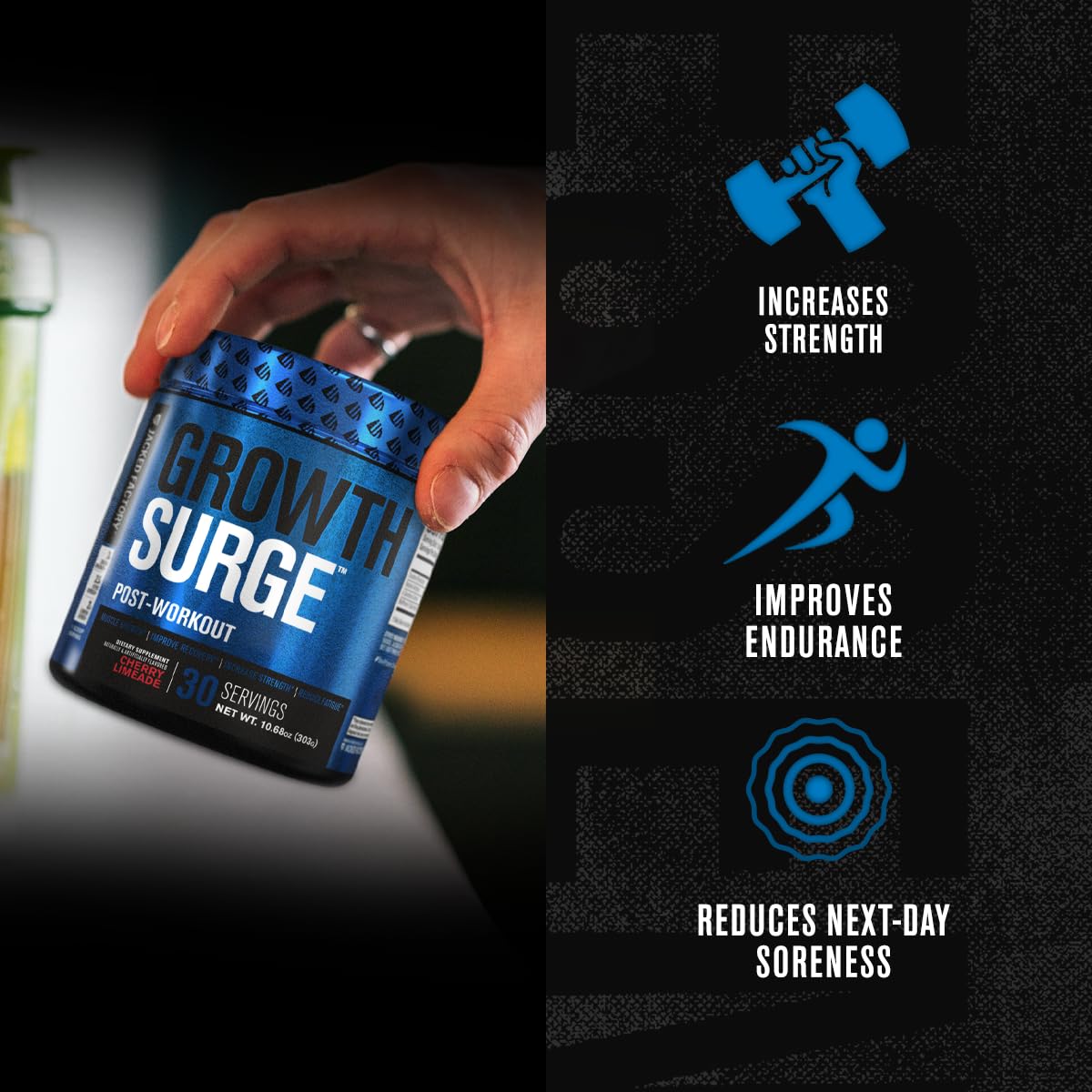 Growth Surge Post Workout Recovery Drink - Daily Muscle Building Supplement with Creatine Monohydrate Powder, Betaine, L-Carnitine L-Tartrate - 30 Servings, Blueberry Lemonade