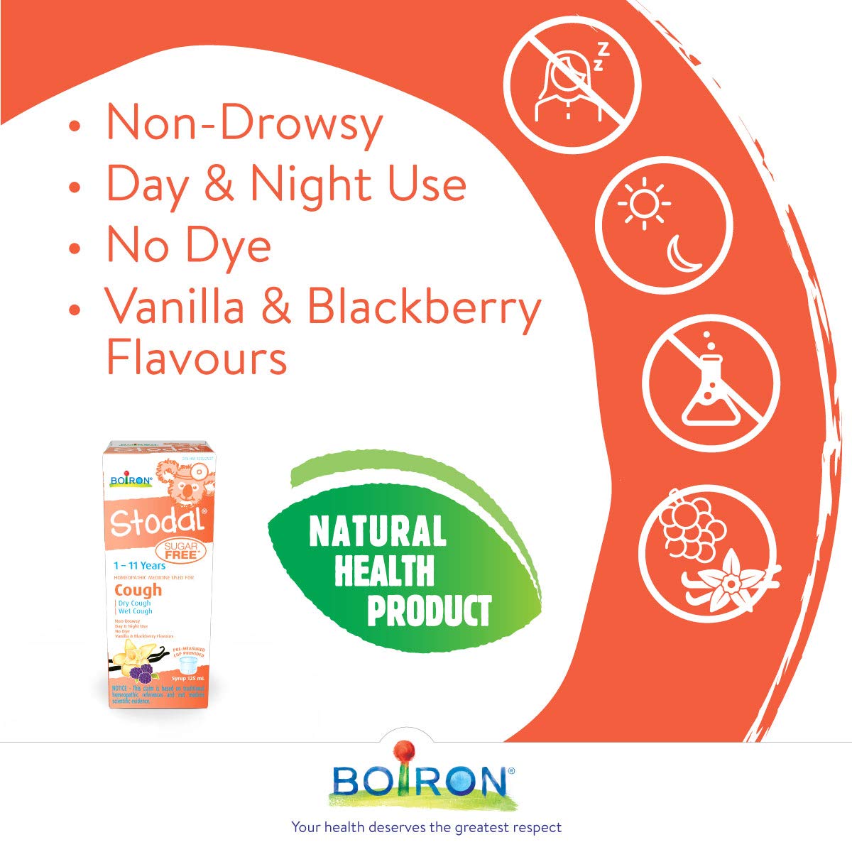 Boiron Stodal Children's Sugar-Free, 125ml, Vanilla & Blackberry Flavours, Homeopathic Medicine for Dry & Wet Cough