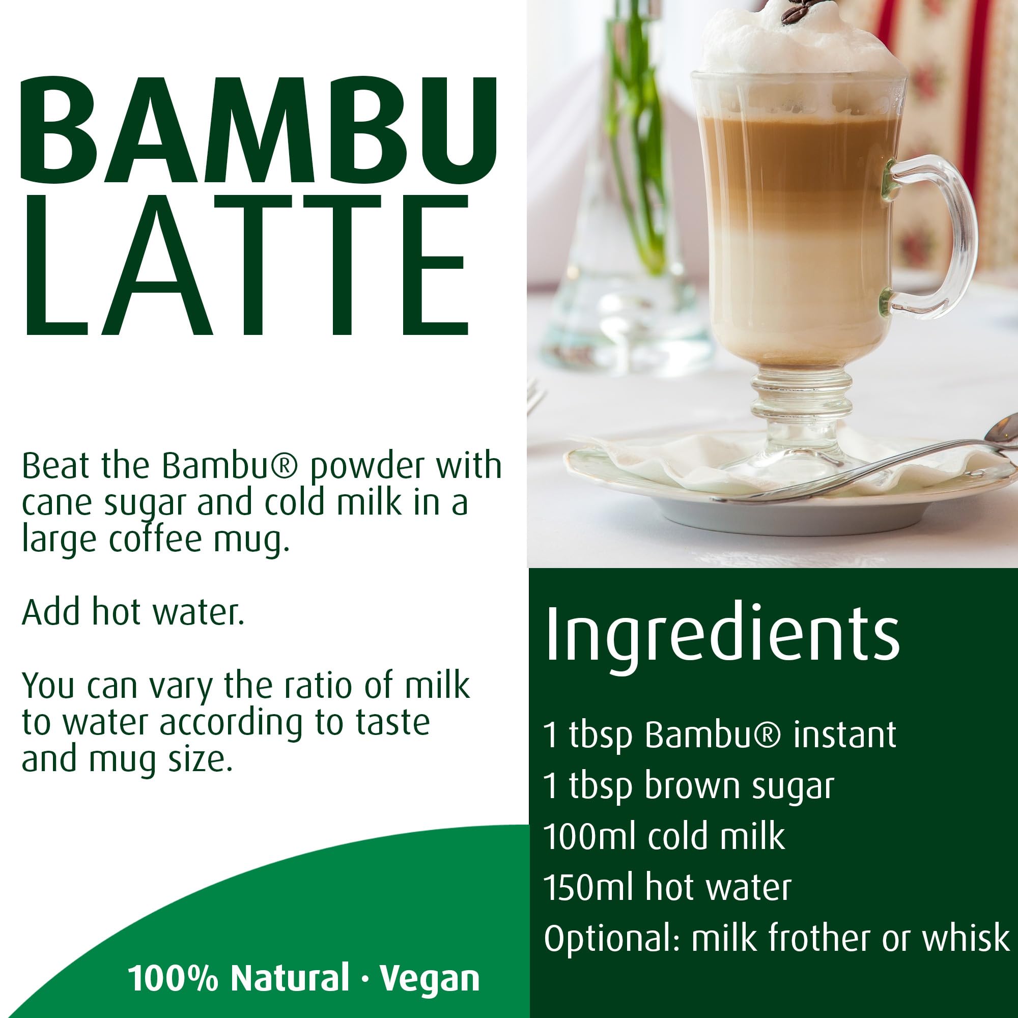A.Vogel Bambu Instant Coffee Substitute 200g - Caffeine Free Made From Rye, Chicory, Barley, Malted barley, Figs and Acorns - No Additives