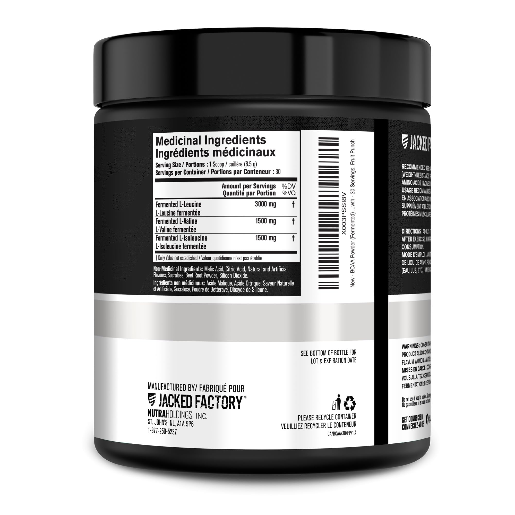 BCAA Powder (Fermented) - 6g Branched Chain Amino Acids Supplement for Enhanced Recovery, Reduced Fatigue, Increased Strength, and Muscle Growth - 30 Servings, Fruit Punch