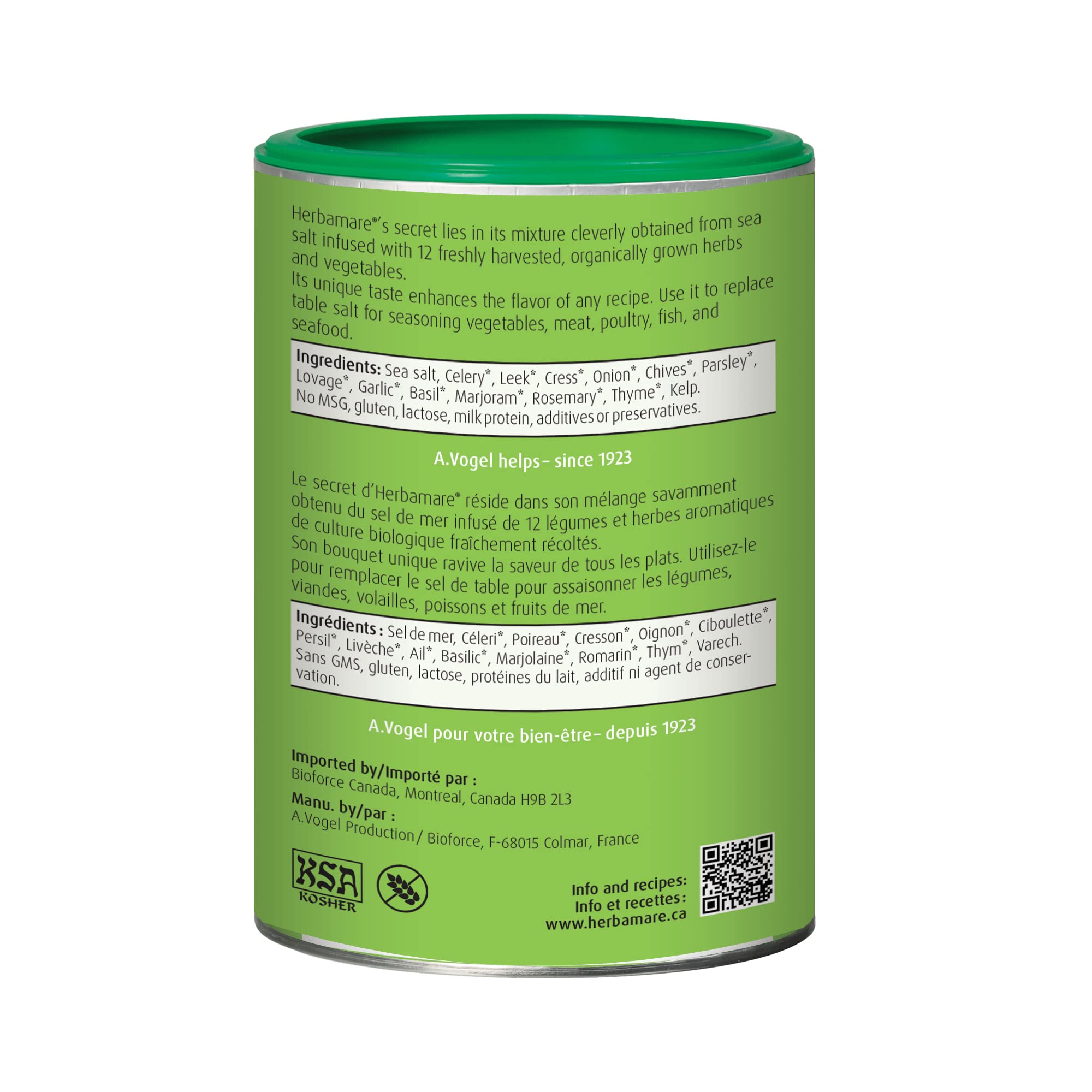 A.Vogel Herbamare Original - Herbed Sea Salt Infused with Fresh Organic Herbs and Vegetables - 1/3 Less Salt - Non-GMO Project Certified - MSG and Gluten Free - Vegetarian and Vegan - 1 K