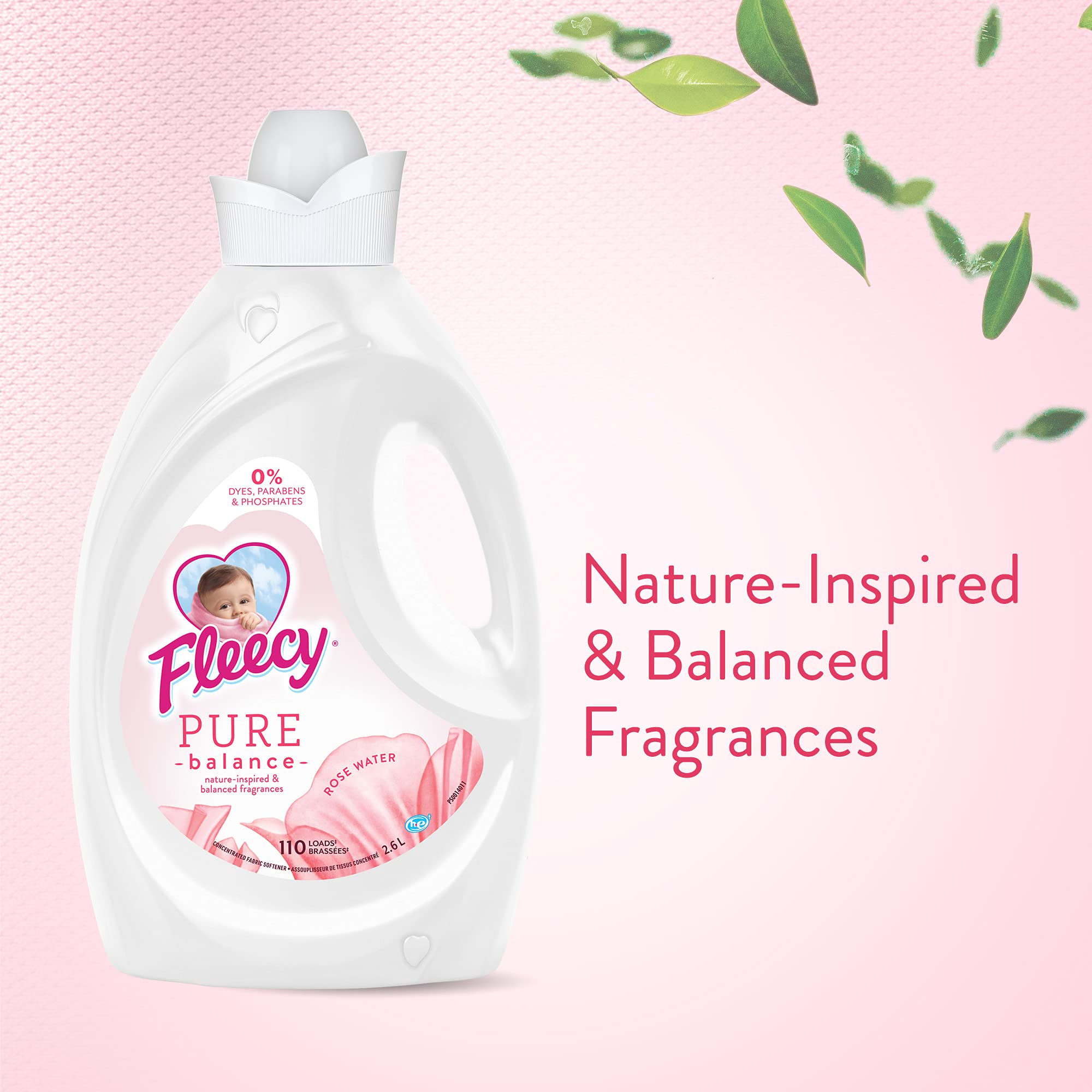 Fleecy Pure Balance Liquid Fabric Softener Rosewater, 2.6 L