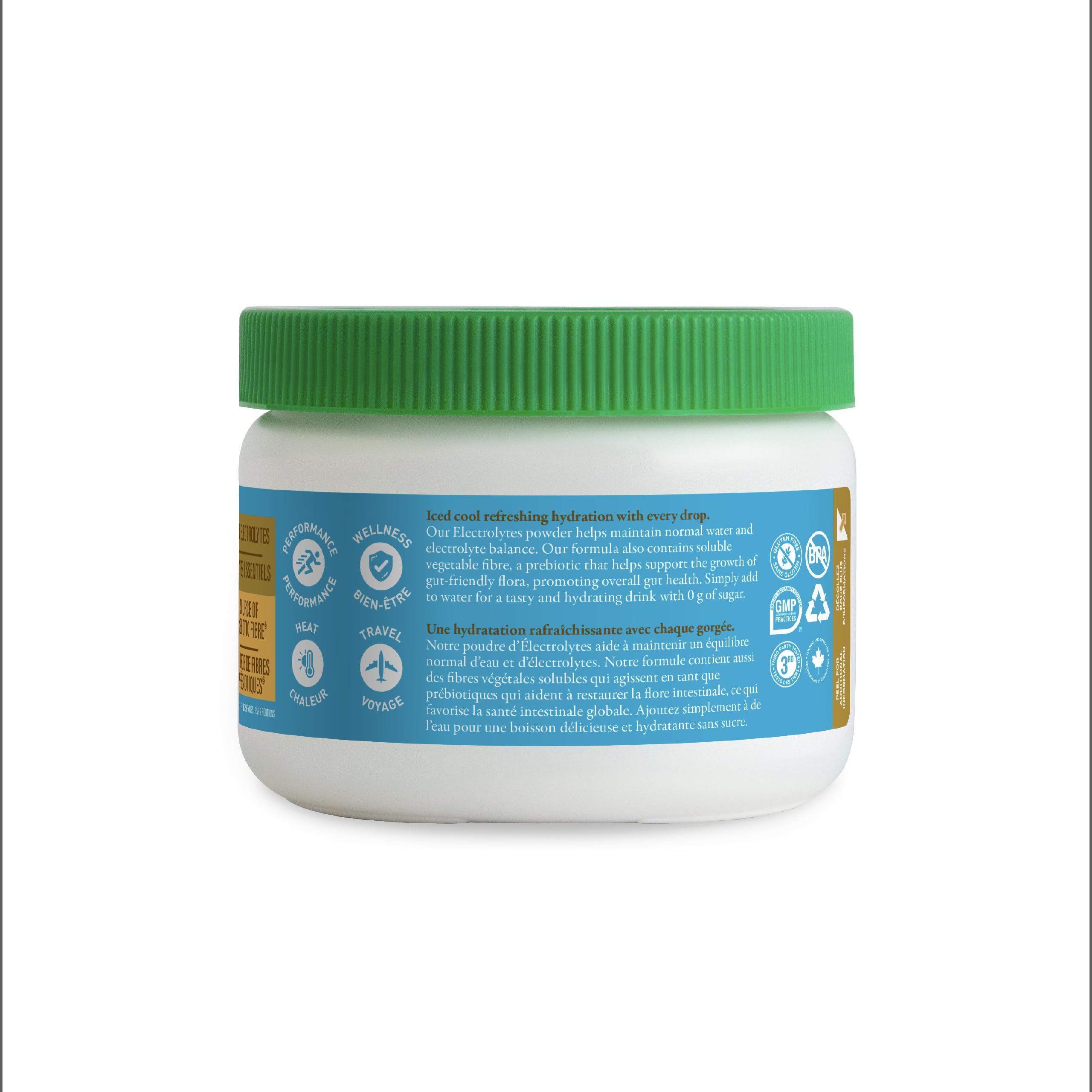 Organika Canadian-Made Electrolytes Powder with Vitamin C & Prebiotic Fibre - Sugar-Free Hydration Drink Mix - Lemon Iced Tea - 210 g - 60 servings
