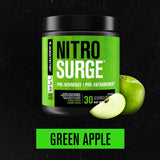 NITROSURGE Pre Workout Supplement - Endless Energy, Instant Strength Gains, Clear Focus, Intense Pumps - Nitric Oxide Booster & Preworkout Powder with Beta Alanine - 30 Servings, Green Apple