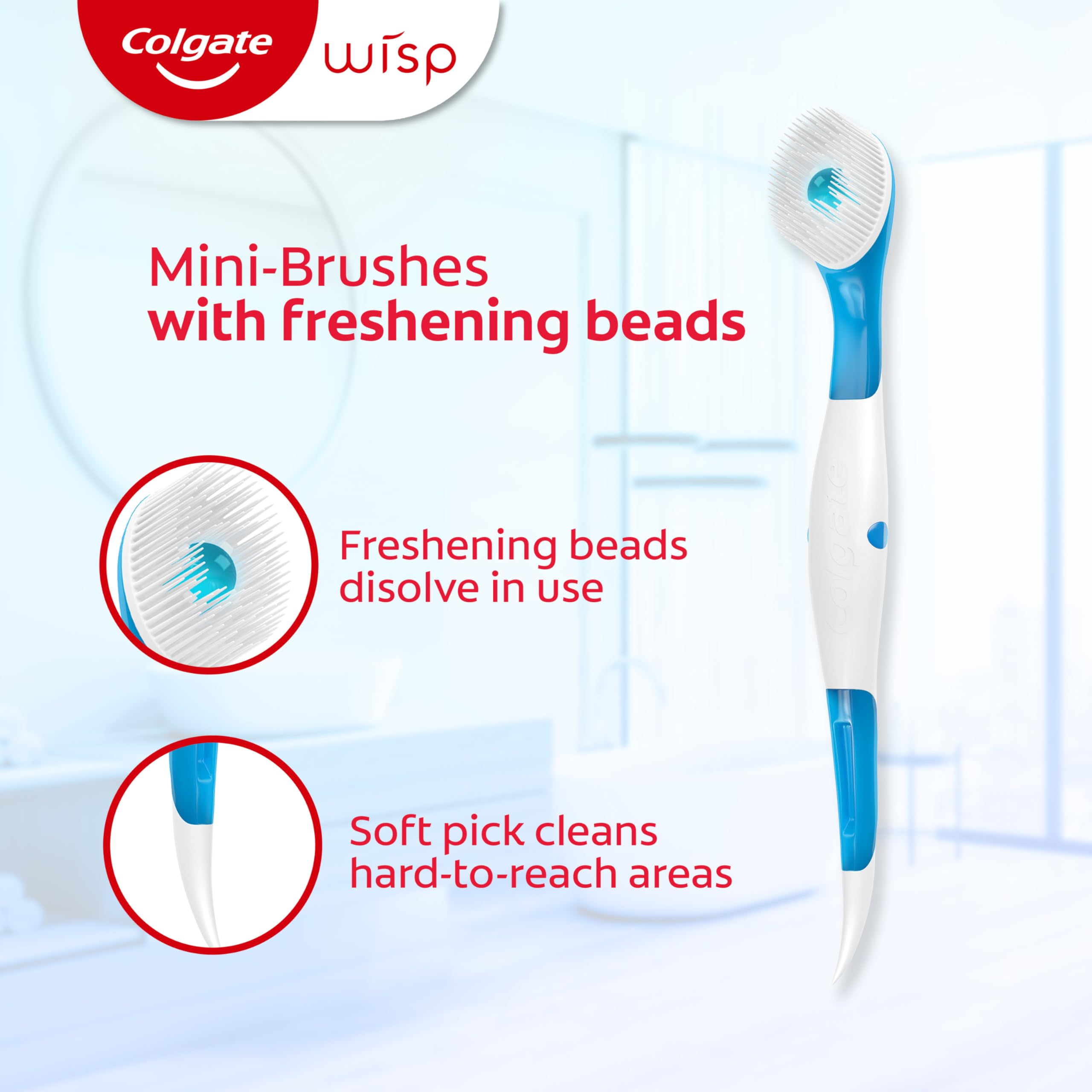 Colgate MaxFresh Wisp Disposable Toothbrushes, Mini Travel Toothbrushes with Soft Bristles for On-the-Go Single Use, Peppermint, 24 Count