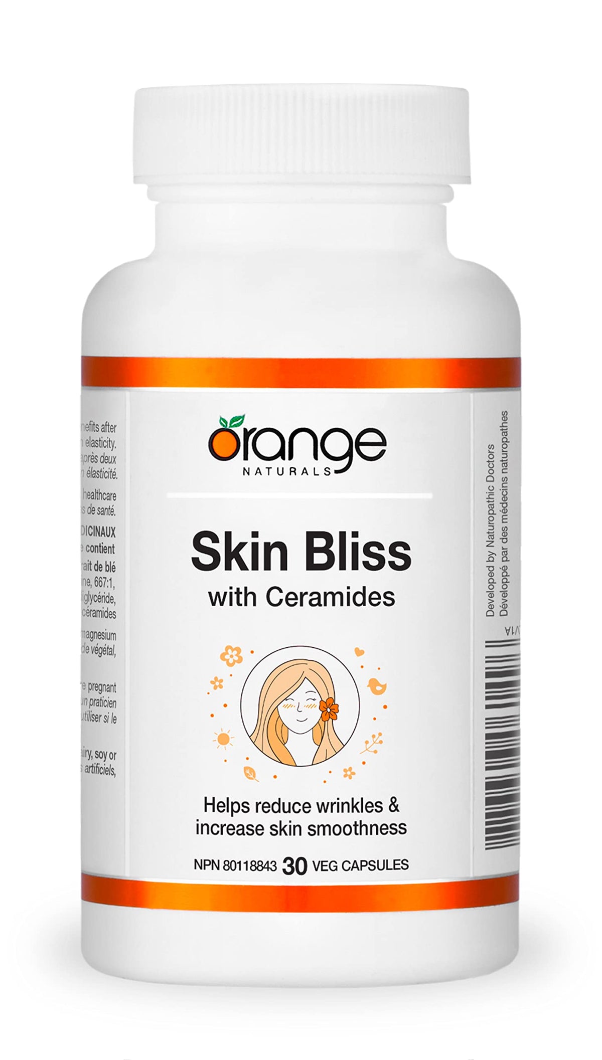 Orange Naturals Skin Bliss with Ceramides, 30 Veg Caps 30-Day Supply - Nourishing Support for Smooth & Supple Skin, Helps Maintain Hydration & Elasticity, Promotes a Clear, Vibrant Complexion, Vegan