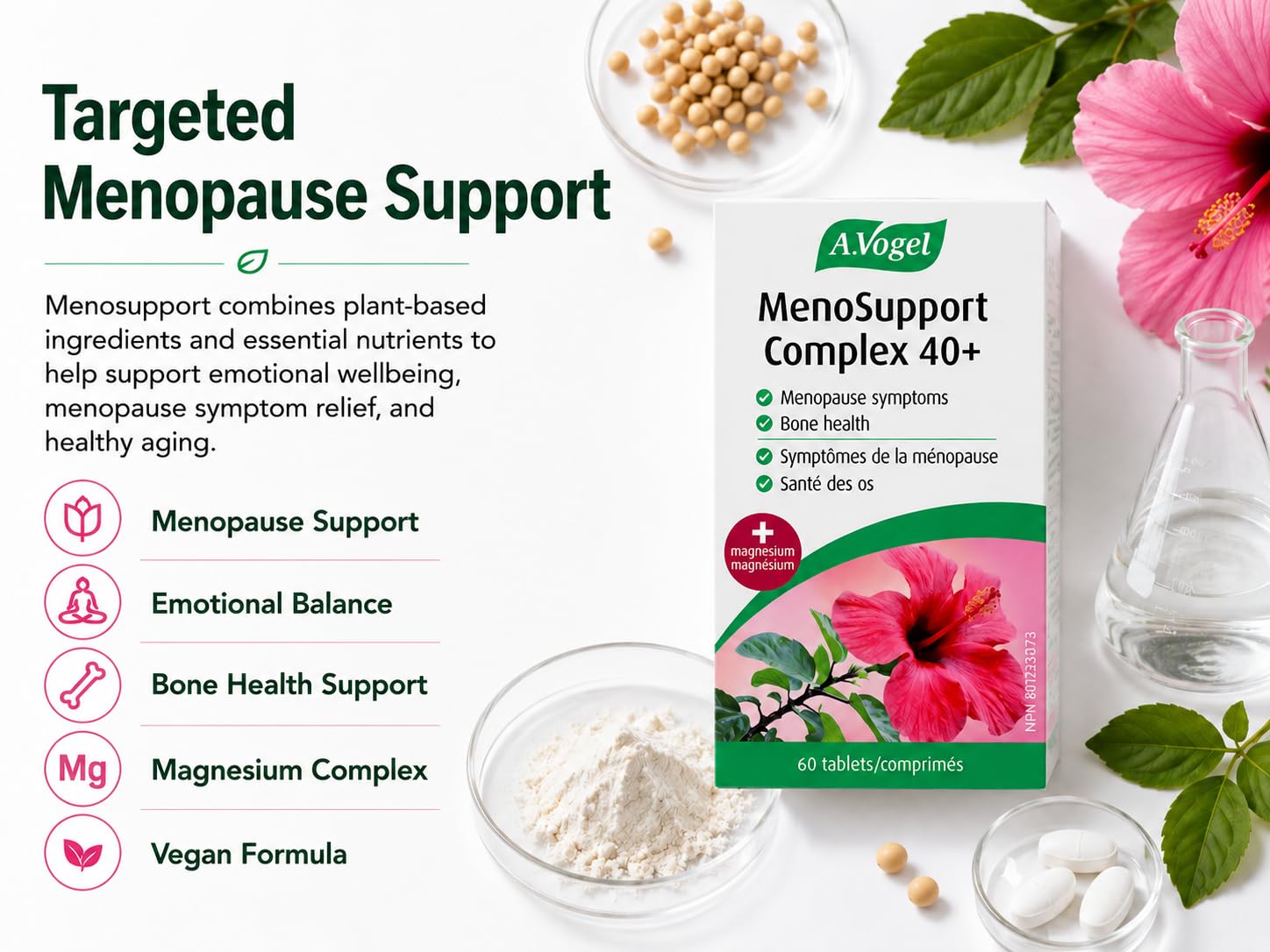 A.Vogel MenoSupport 40+ Menopause Supplement for Hot Flashes & Night Sweats - Soy Isoflavones, Magnesium and Red-Sorrel Extract - 60 Tablets, 1-Month Supply