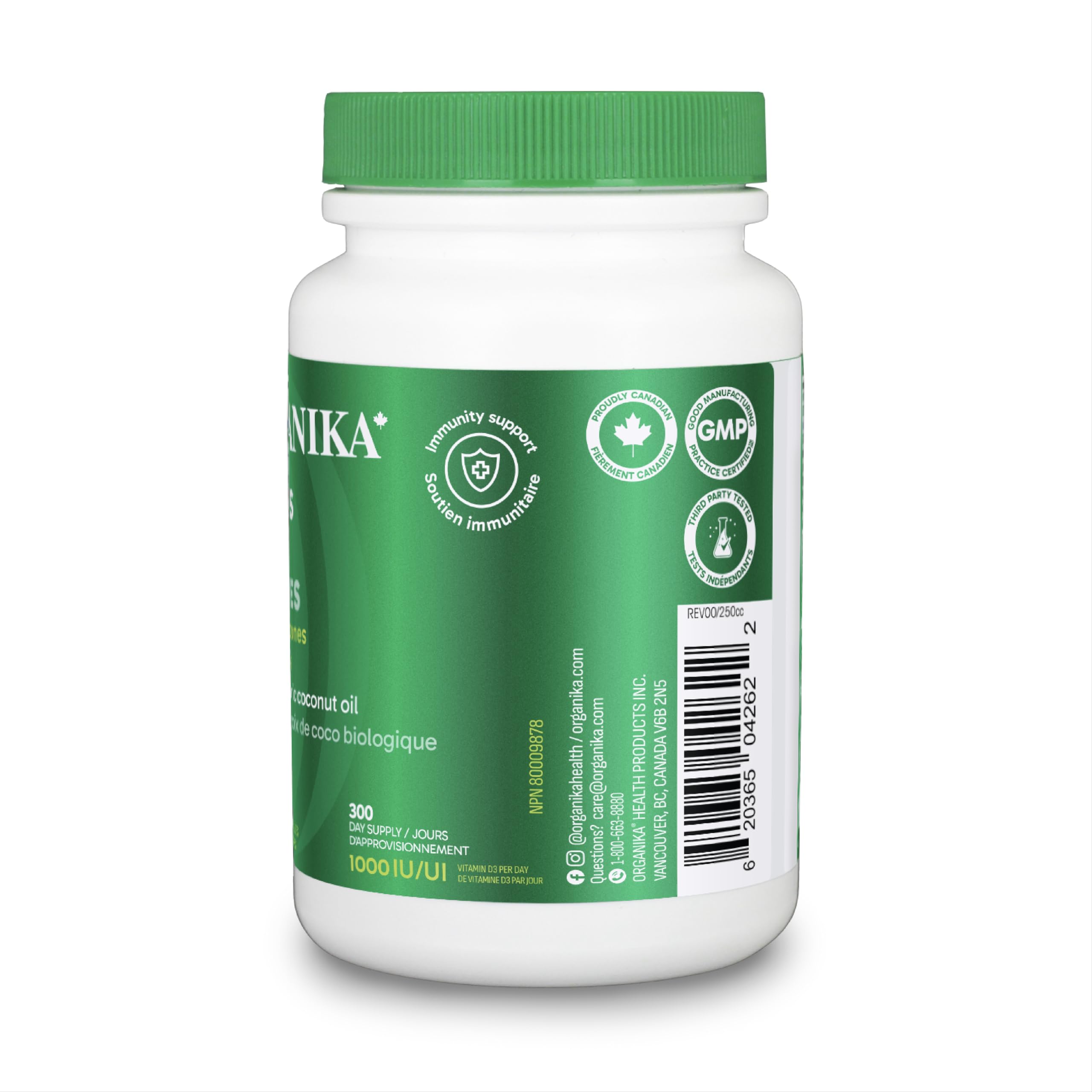 Organika Vitamin D3 + K2 (MK7)- 1000IU D3 and 120mcg K2 per capsule- High Potency, Supports Healthy Immune Function and Bones + Teeth- 300sftgl