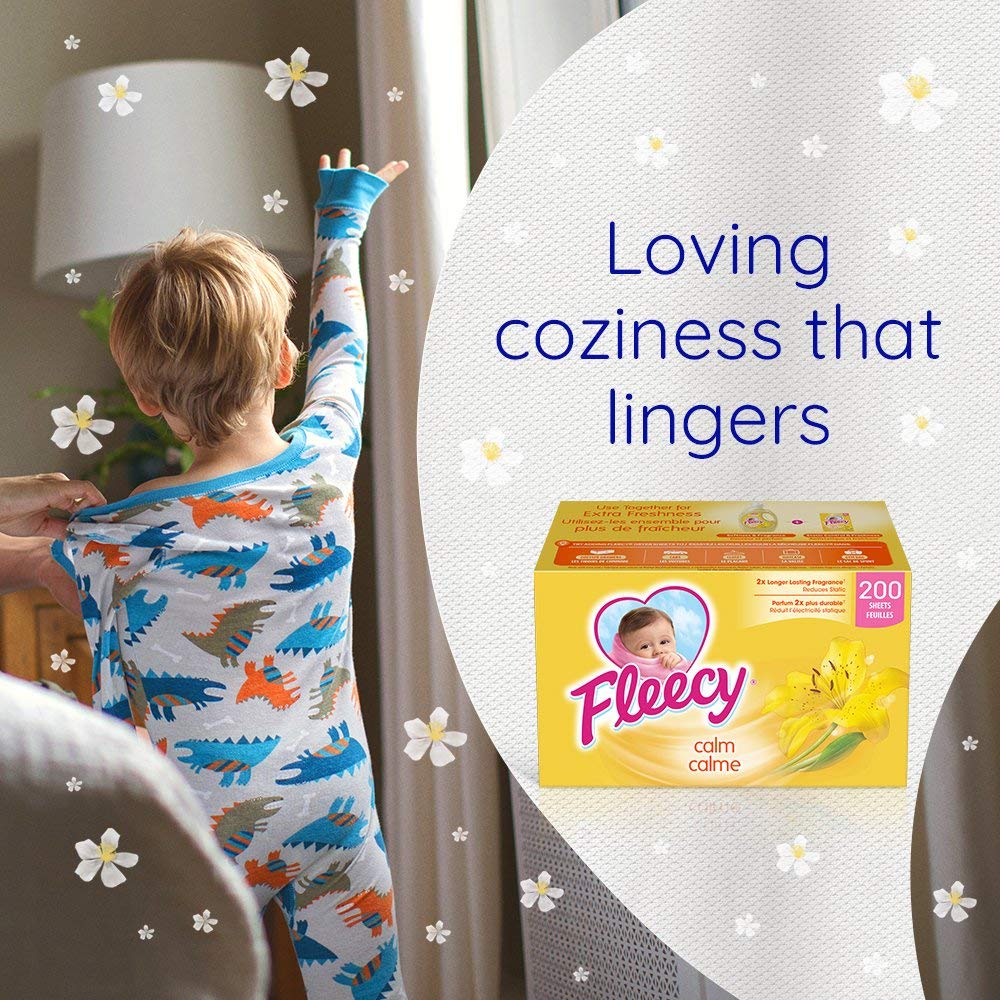 Fleecy Fabric Softener Dryer Sheets - For Irresistibly Soft & Static-Free Clothes | Paraben & Phosphate Free | Softener for Laundry | (Calm) 200 Sheets