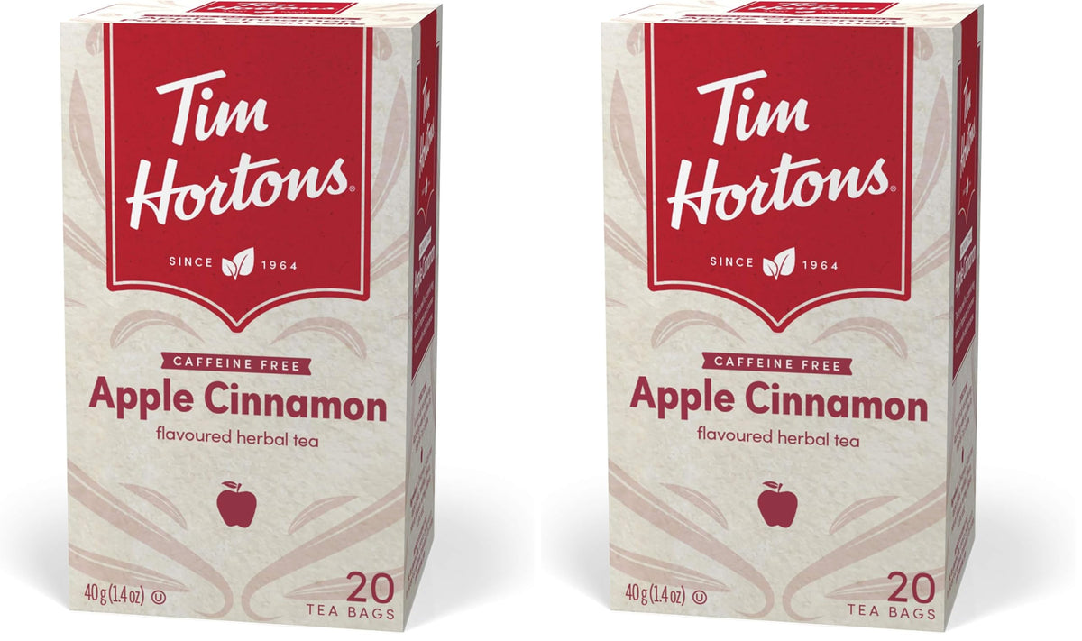 Tim Hortons Apple Cinnamon Tea Bags, Herbal Tea, Decaffeinated, 20 Count (Pack of 2)