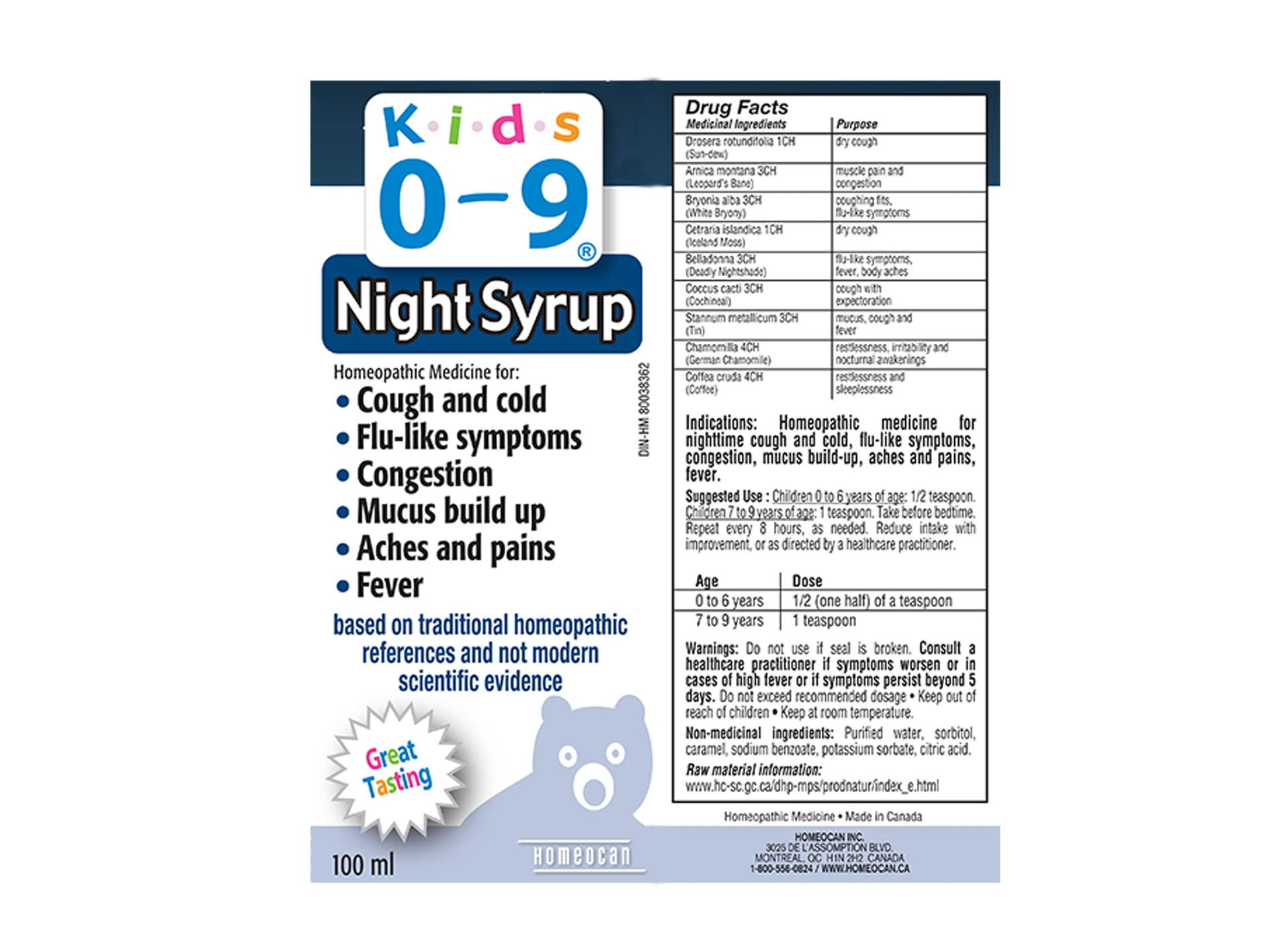 Kids 0-9 Nighttime Syrup, 100ml - Gentle Support for Dry Cough & Congestion, Comforts Mucus & Soothes Discomfort - Designed for Toddlers & Babies - Provides Caring Relief for Children's Cold Symptoms