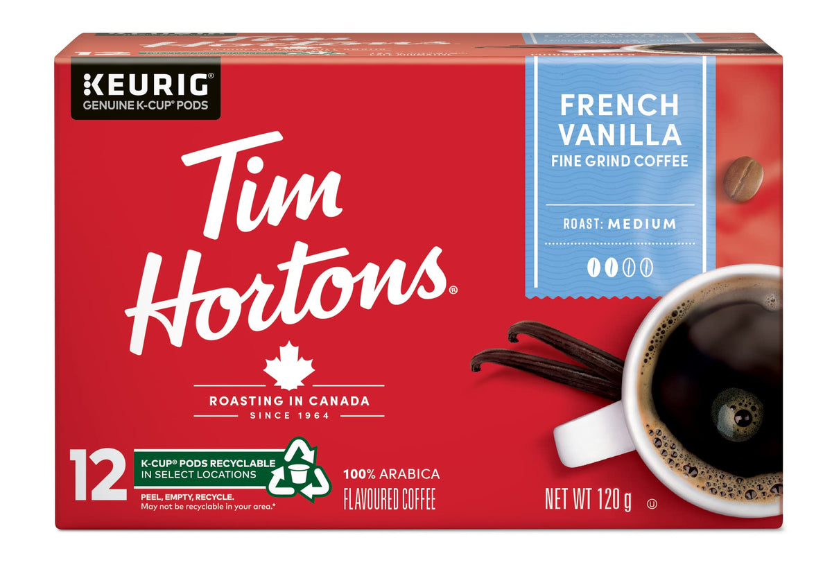 Tim Hortons French Vanilla Flavoured Coffee, RSingle Serve Keurig K-Cup Pods, Medium Roast, 12 Count