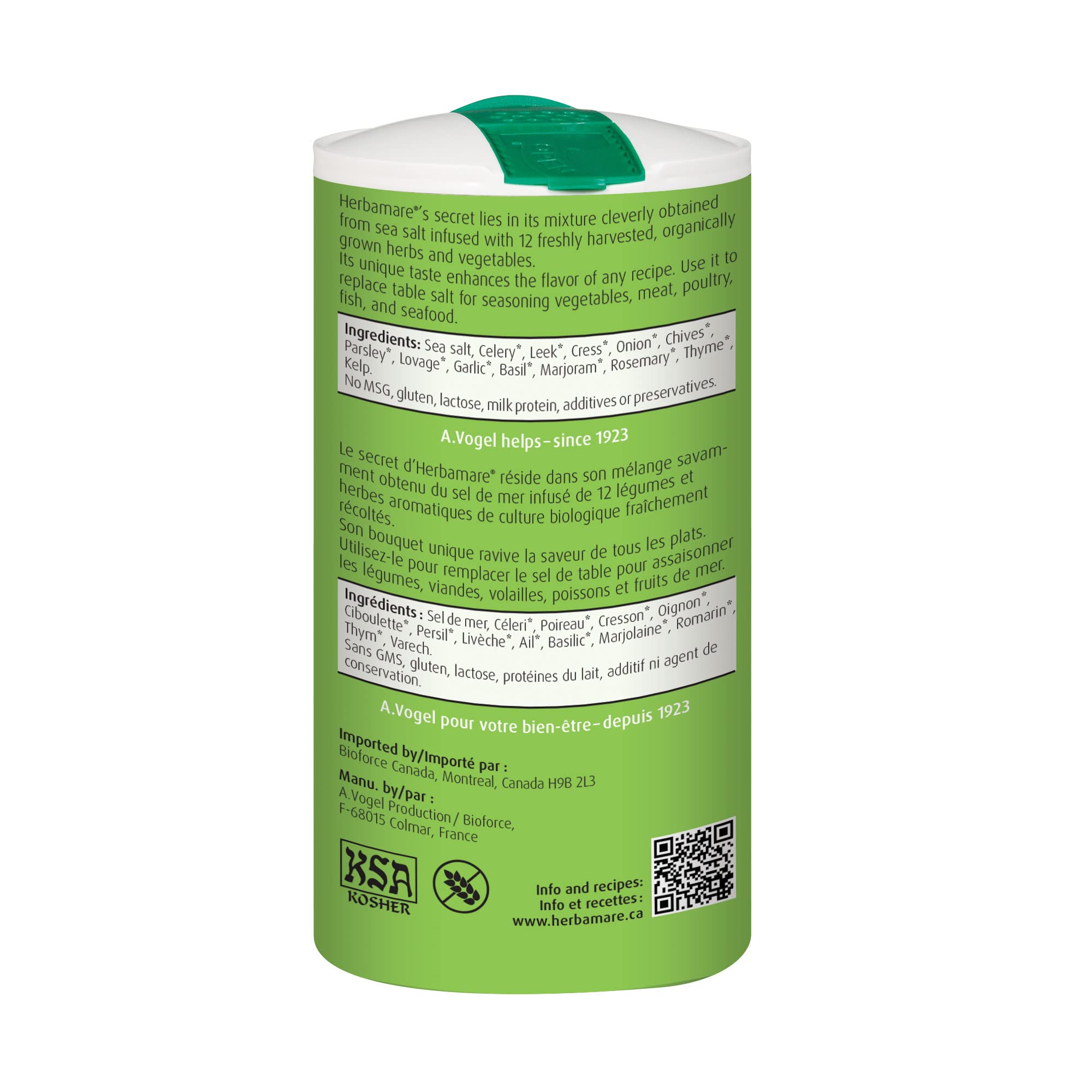 A.Vogel Herbamare Original - Herbed Sea Salt Infused with Fresh Organic Herbs and Vegetables - 1/3 Less Salt - Non-GMO Project Certified - MSG and Gluten Free - Vegetarian and Vegan - 500 G