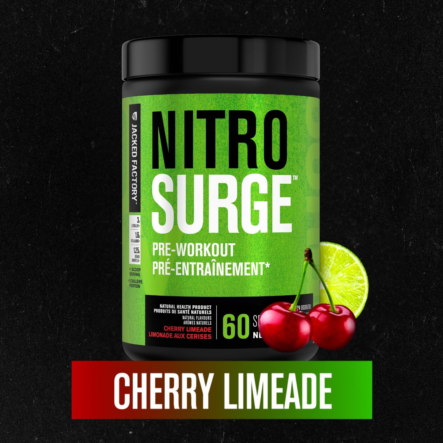 NITROSURGE Pre Workout Supplement - Endless Energy, Instant Strength Gains, Clear Focus, Intense Pumps - Nitric Oxide Booster & Preworkout Powder with Beta Alanine - 60 Servings, Cherry Limeade