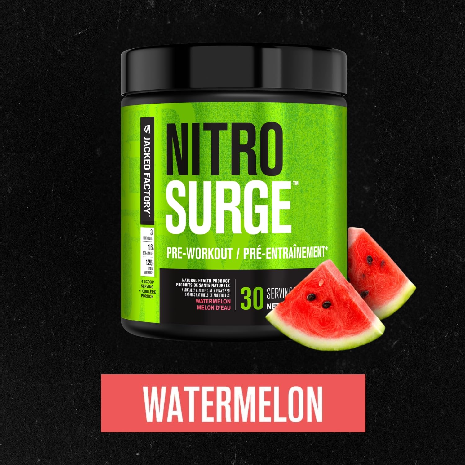 NITROSURGE Pre Workout Supplement - Endless Energy, Instant Strength Gains, Clear Focus, Intense Pumps - Nitric Oxide Booster & Preworkout Powder with Beta Alanine - 30 Servings, Watermelon