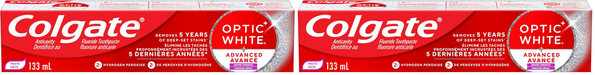Colgate Optic White Advanced Teeth Whitening Toothpaste, Oxygenating White, 133 ml (Pack of 2)