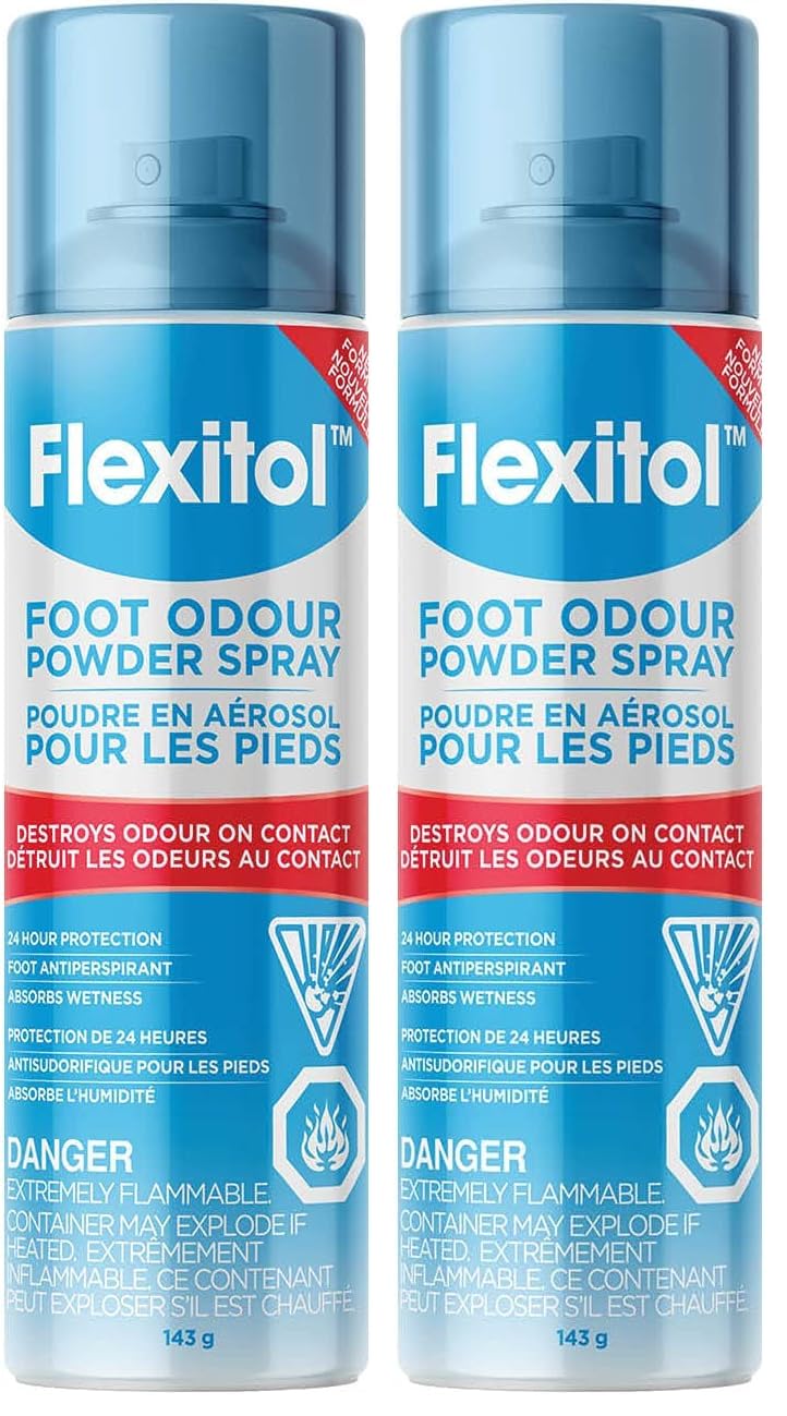 Flexitol Foot Odour Powder Spray – Deodorizer Powder for Sweaty, Smelly Feet & Shoes (143g) (Pack of 2)