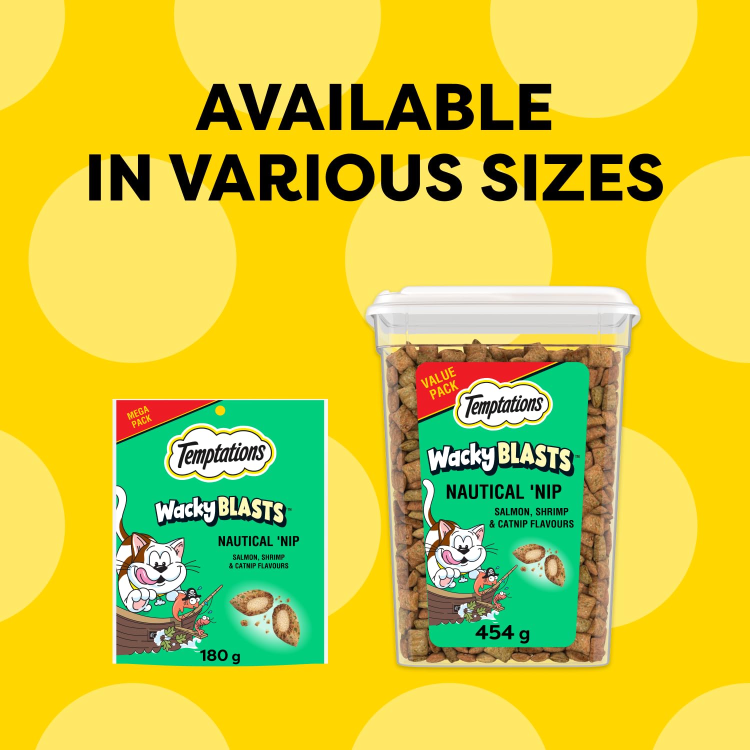 Temptations Wacky Blasts Cat Treats, Nautical 'Nip Flavour, 454g Tub (Pack of 2)
