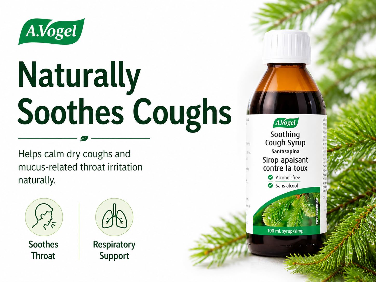 A.Vogel Santasapina Soothing Cough Syrup - Alcohol free - Treats Dry Coughs and Symptoms Associated With Mucus Secretion in the Respiratory Tract - 100 mL