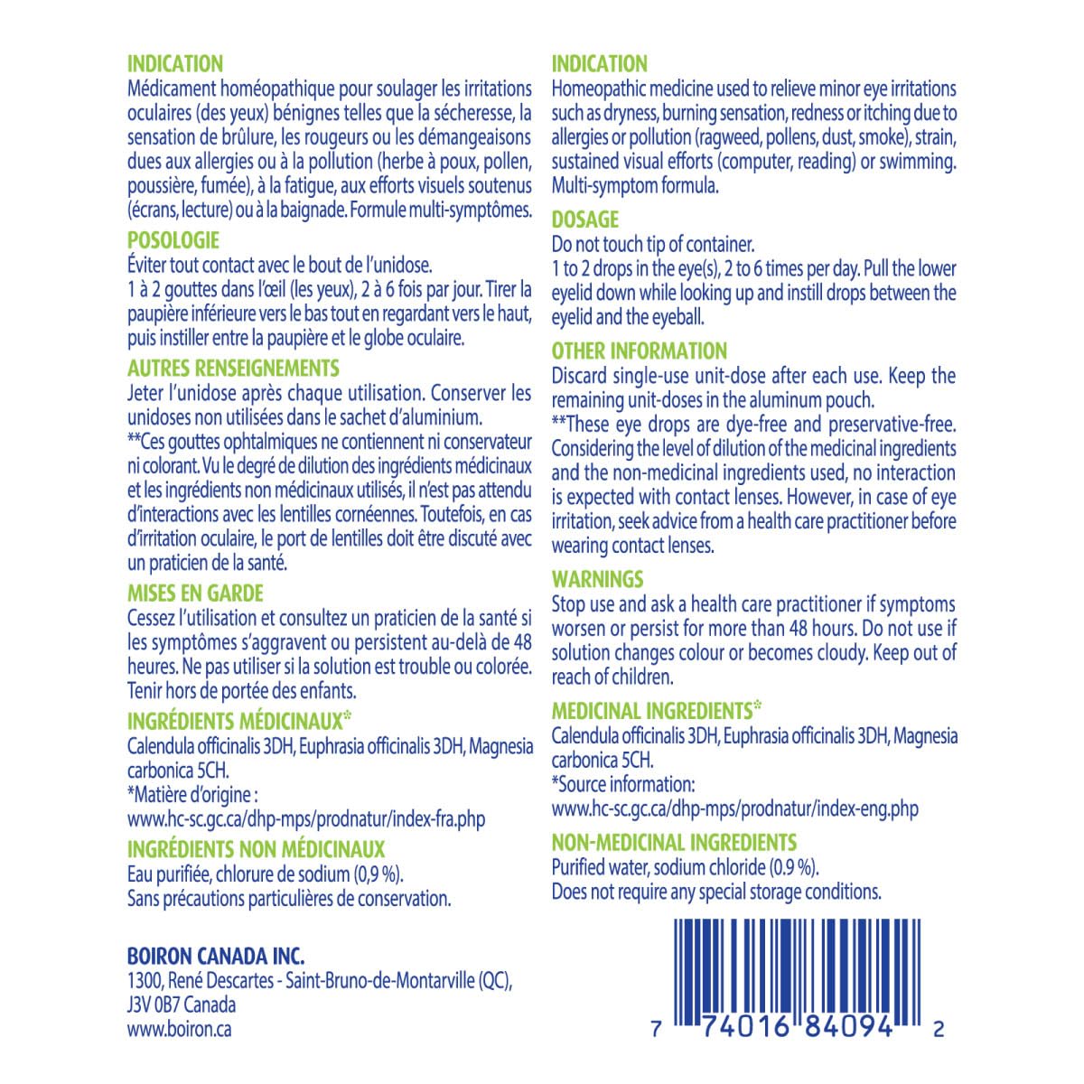 Boiron Optique 1, Eye drops used to relieve minor eye irritations such as dry, itchy or red burning eyes due to allergies or computer eye strain. 30 unit-doses