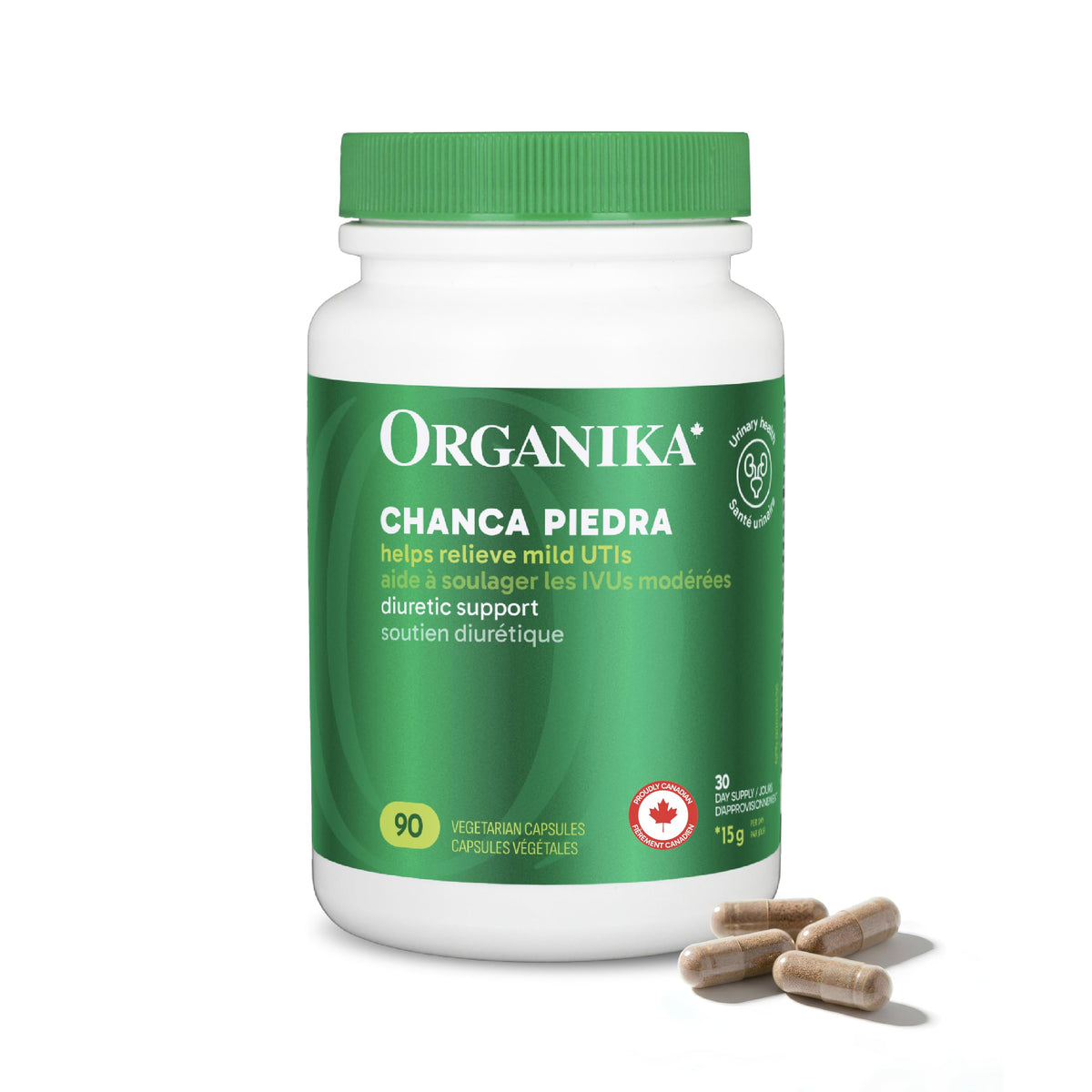 Organika Canadian-Made Chanca Piedra 500 mg - UTI Support | Kidney, Gallblader and Urinary Support, Cleansing- 120 vcaps