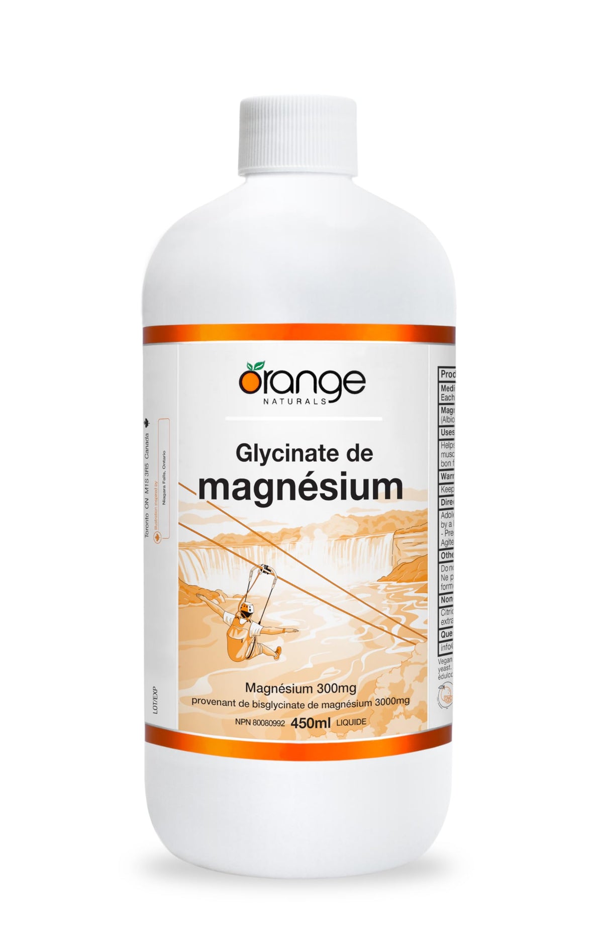 Orange Naturals - Magnesium Glycinate Liquid, 450ml 30-Servings Natural Citrus Flavour - Helps to Maintain Bones and Teeth and Proper Muscle Function - Promotes Relaxation & Calmness - Vegan & Non-GMO