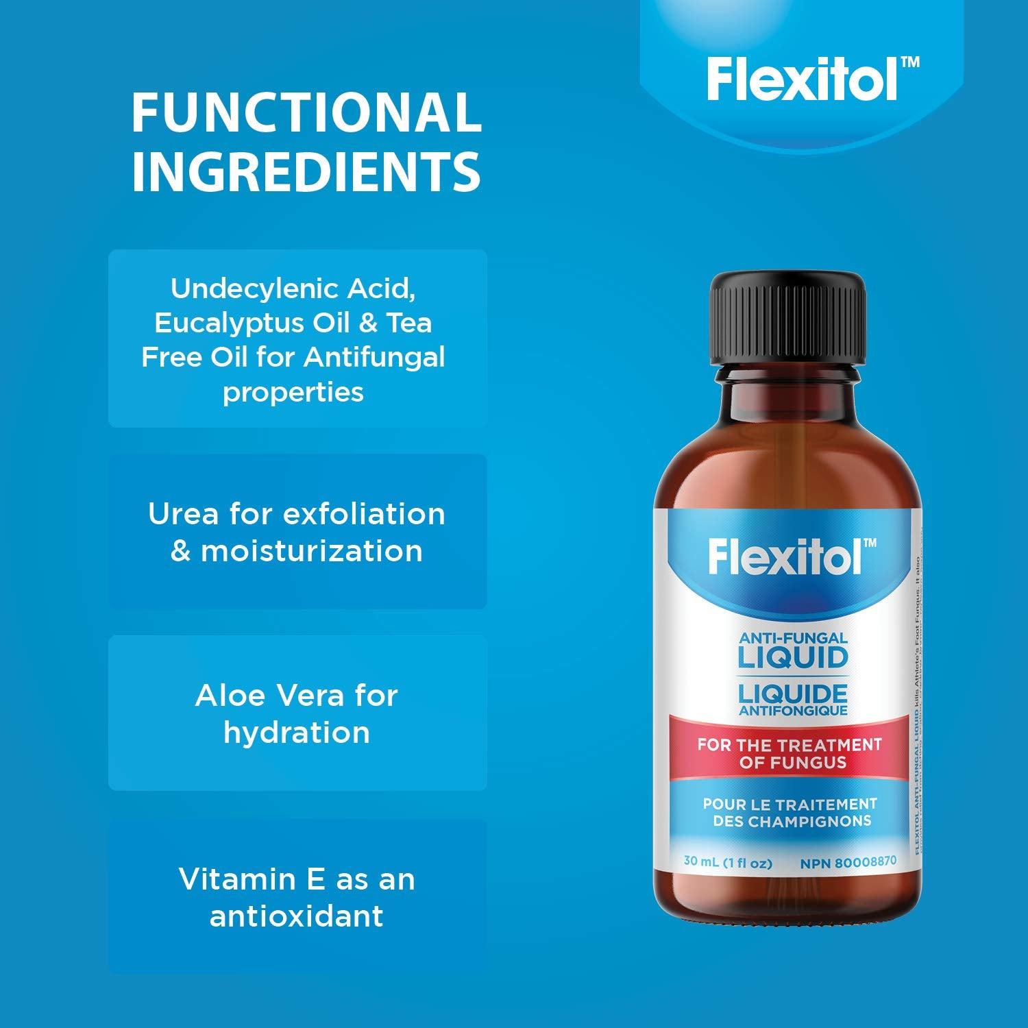 Flexitol Anti-Fungal Liquid - OTC Undecylenic Acid Treatment for Nail Fungus, Effective Over-the-Counter Cure for Toenail & Fingernail Fungal Infection (30ml)