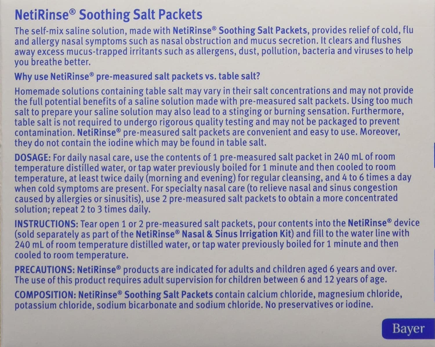 hydraSense NetiRinse Refill Salt Packets, Universal Pre-Measured Self-Mix Packets, Reduces and Relieves Nasal Cold Symptoms, 60 Count