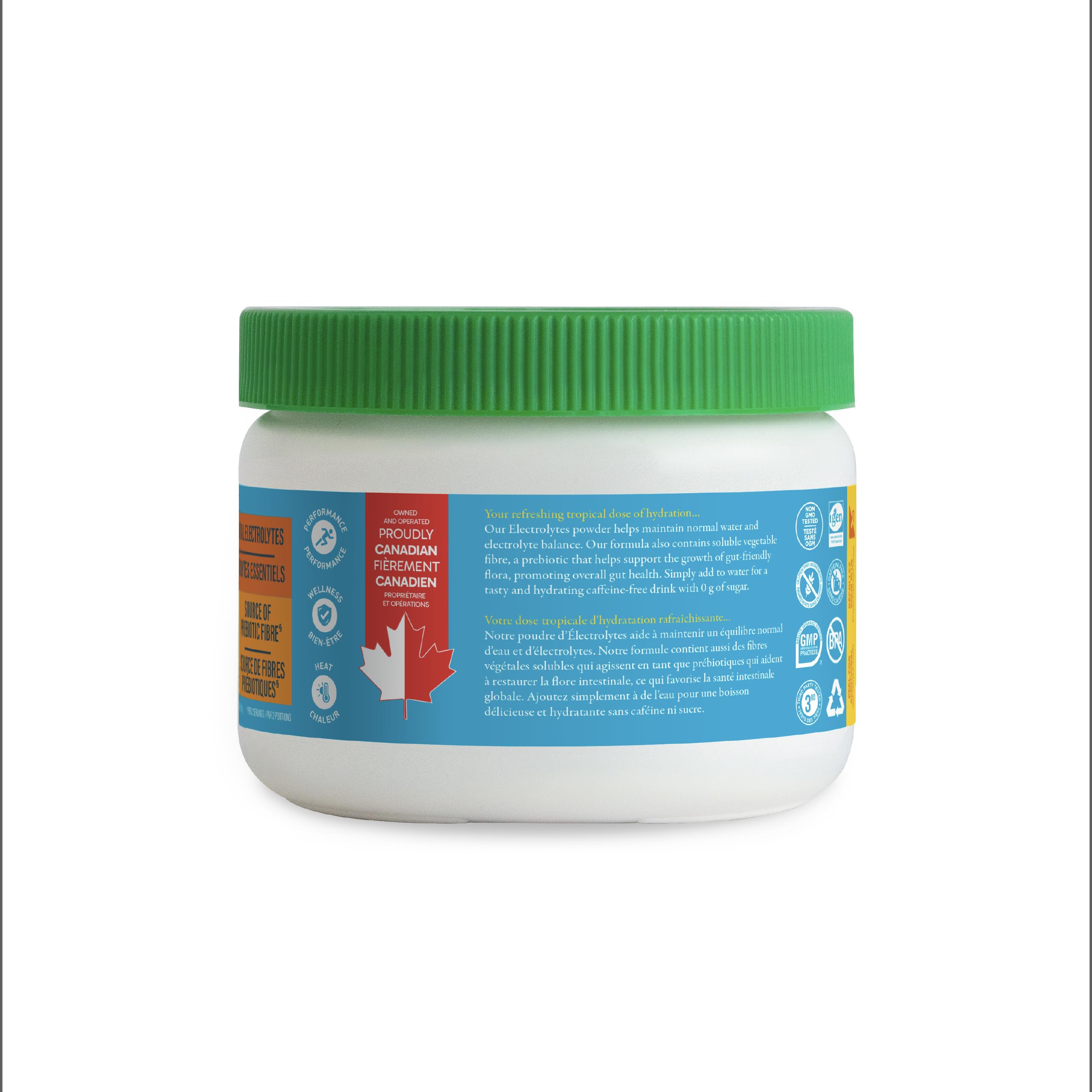 Organika Canadian-Made Electrolytes Powder with Vitamin C & Prebiotic Fibre - Sugar-Free Hydration Drink Mix - Pineapple PassionFruit - 210 g - 60 servings