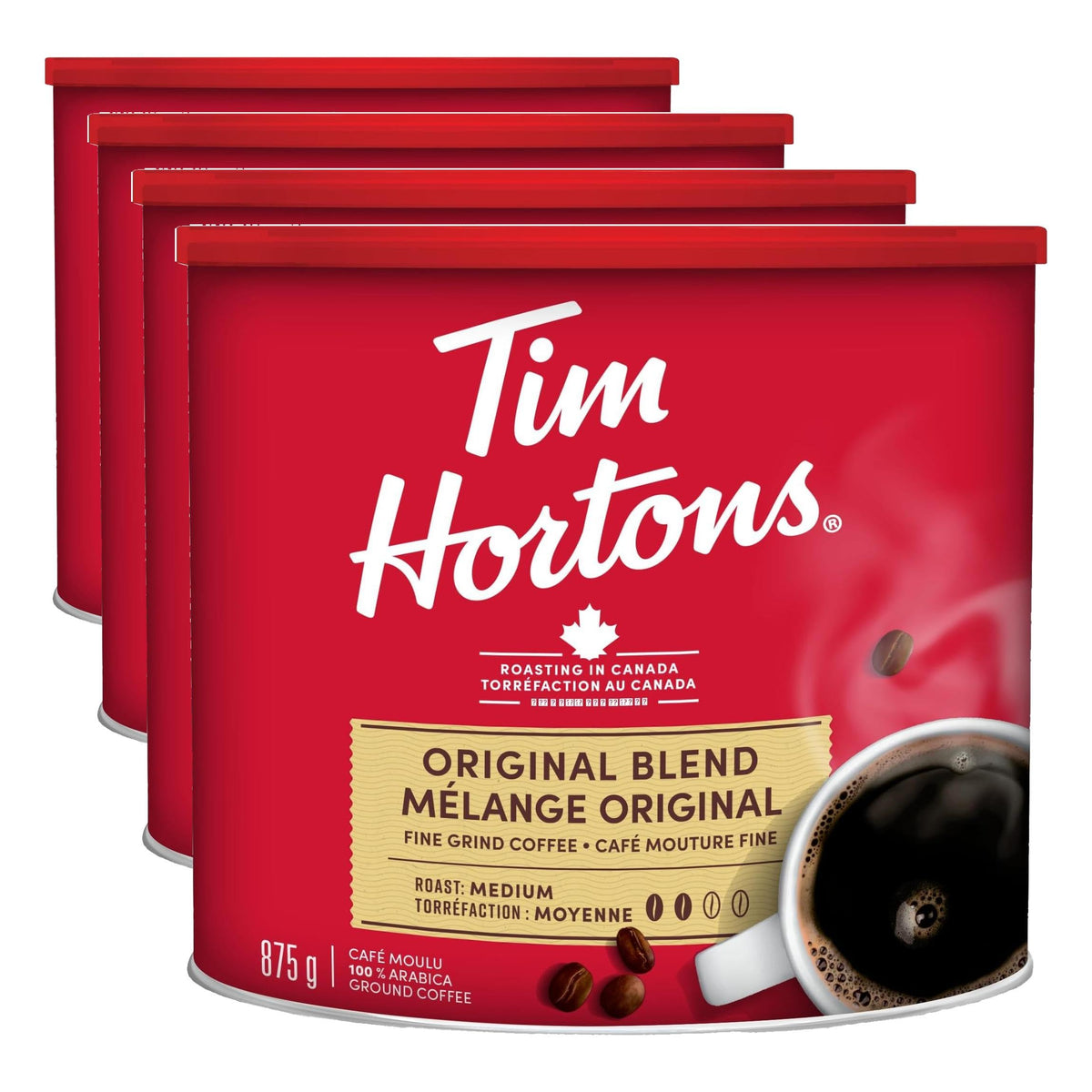 Tim Hortons 100% Arabica Original Blend, Medium Roast, Ground Coffee, 875g (Pack of 4)