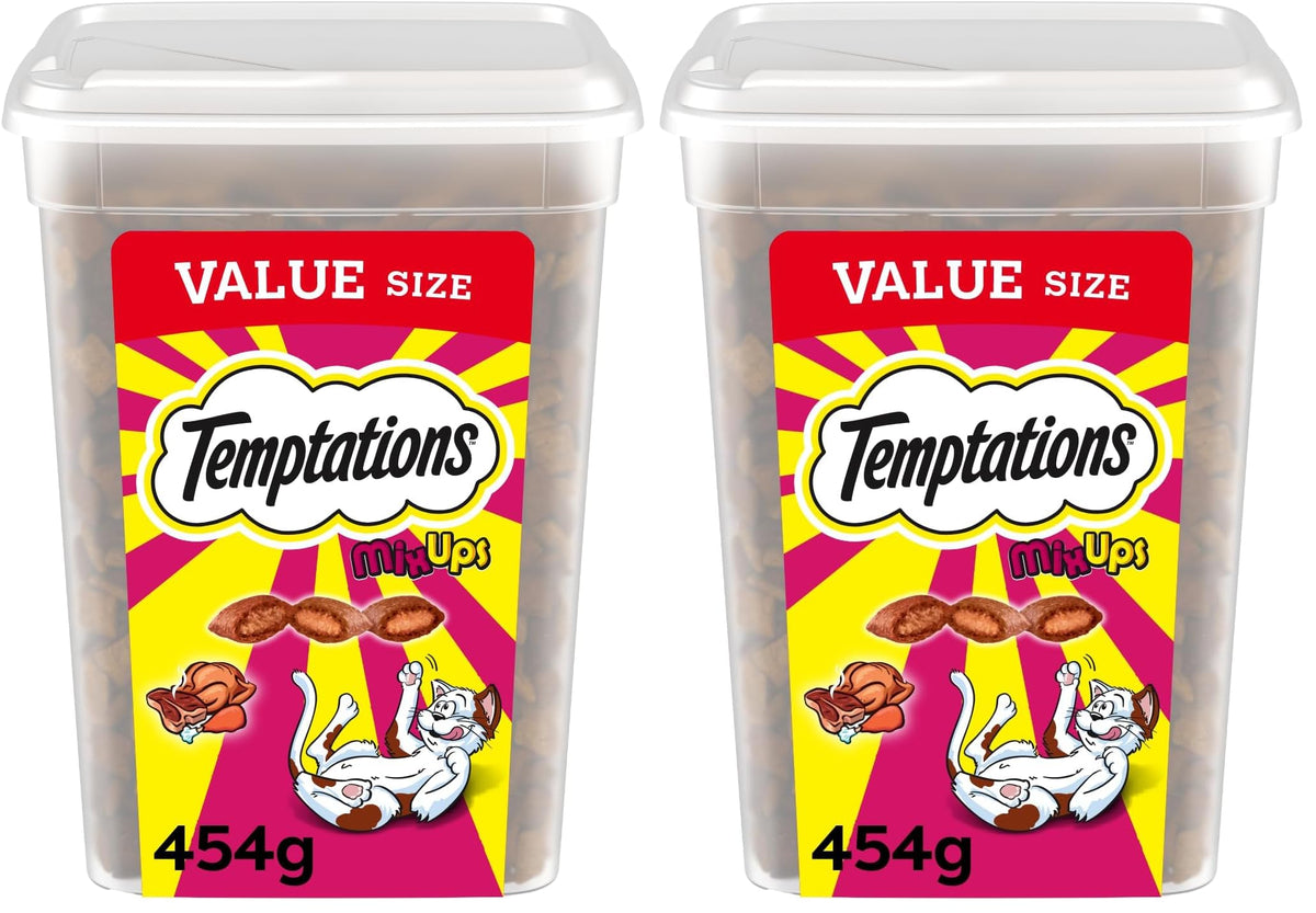 TEMPTATIONS Mix-Ups Cat Treats, (Chicken, Turkey & Beef Flavour), 454g Tub (Pack of 2)
