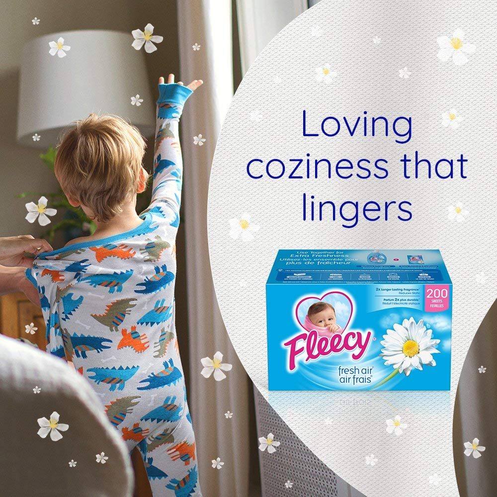 Fleecy Fabric Softener Dryer Sheets - For Irresistibly Soft & Static-Free Clothes | Paraben & Phosphate Free | Softener for Laundry | (Fresh Air) 200 Sheets (Pack of 2)